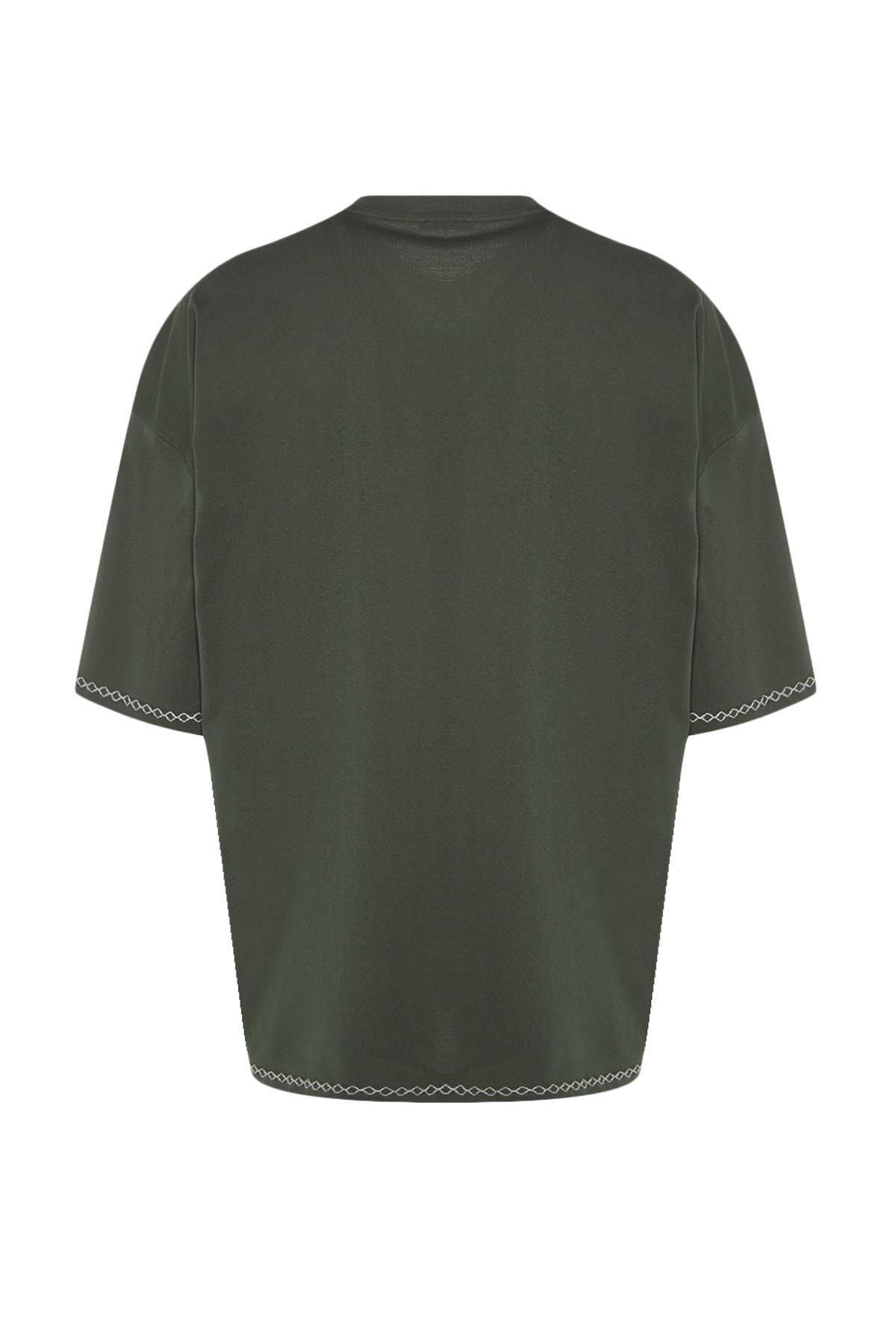 Khaki Oversize Crew Neck Tshirt, , large image number 7