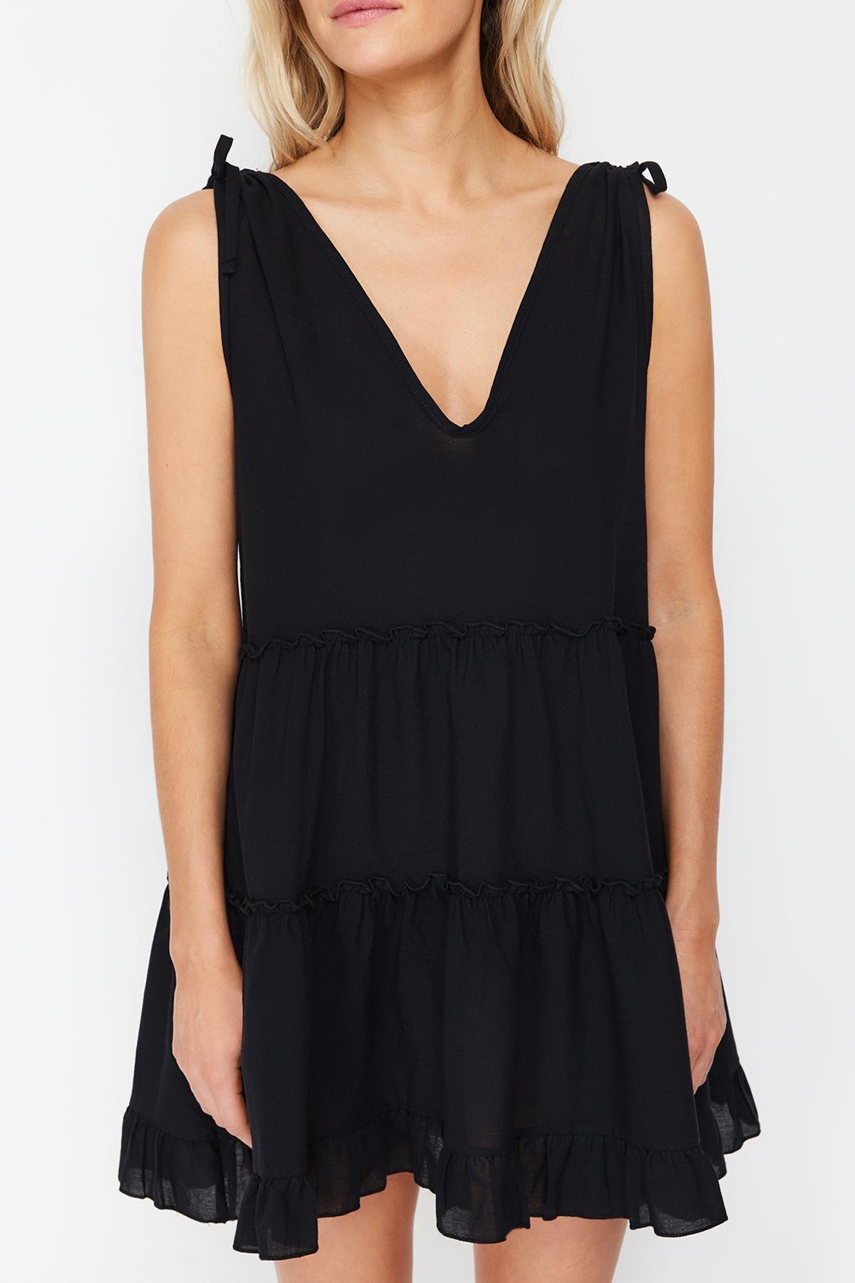 Black V-Neck Collared Dress, C101_2094, large image number 3