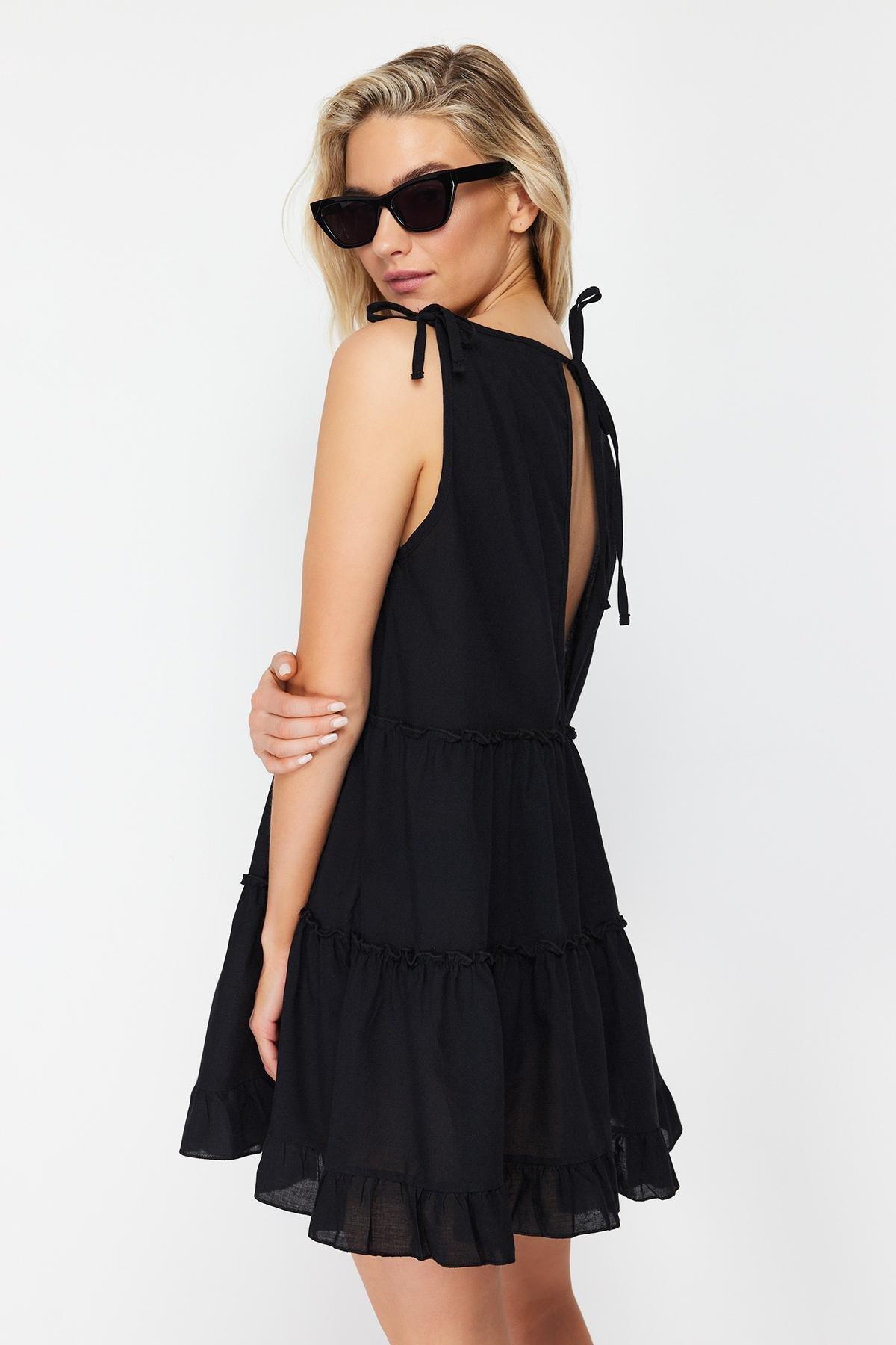 Black V-Neck Collared Dress, C101_2094, large image number 4