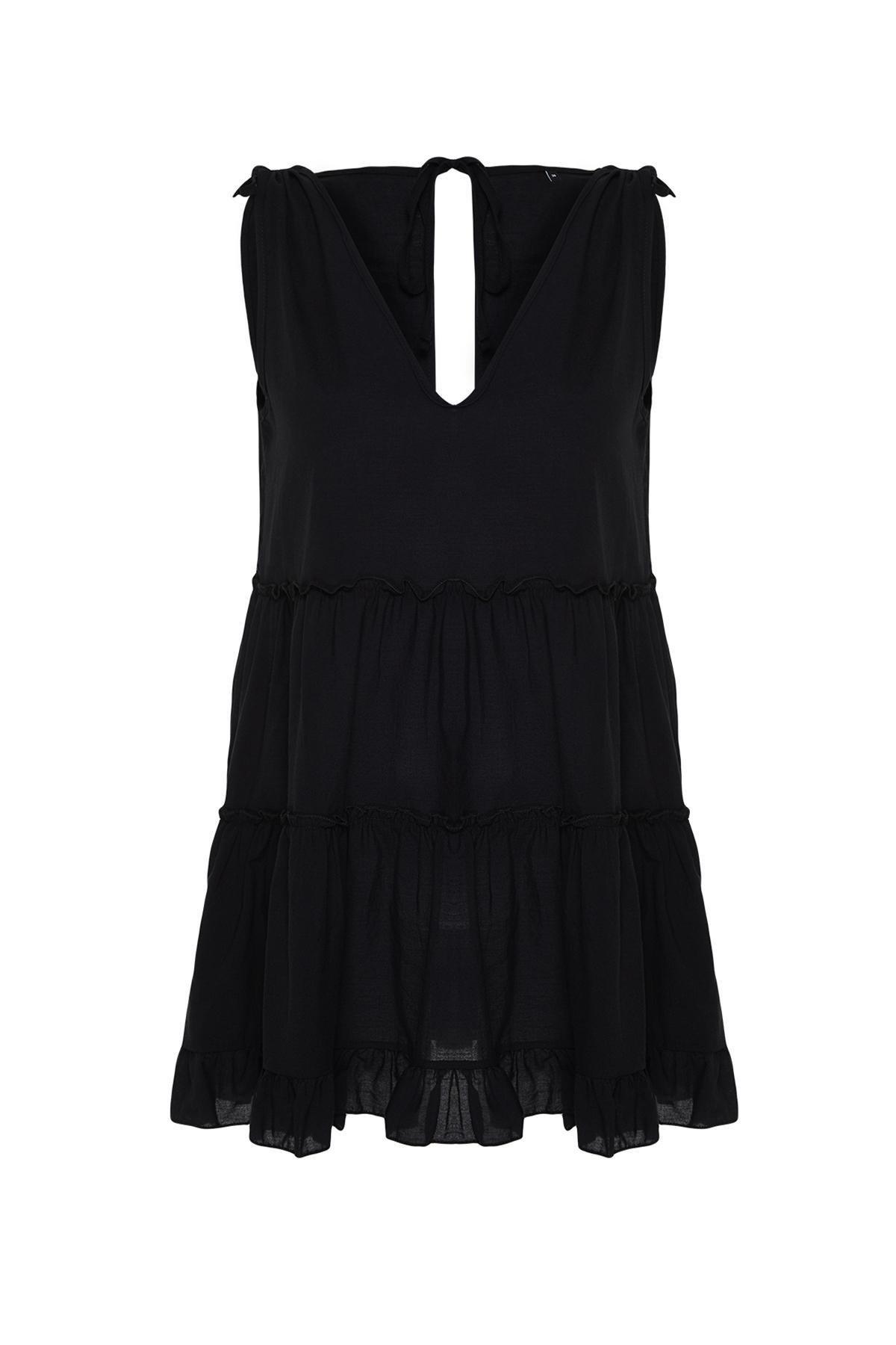 Black V-Neck Collared Dress, C101_2094, large image number 6