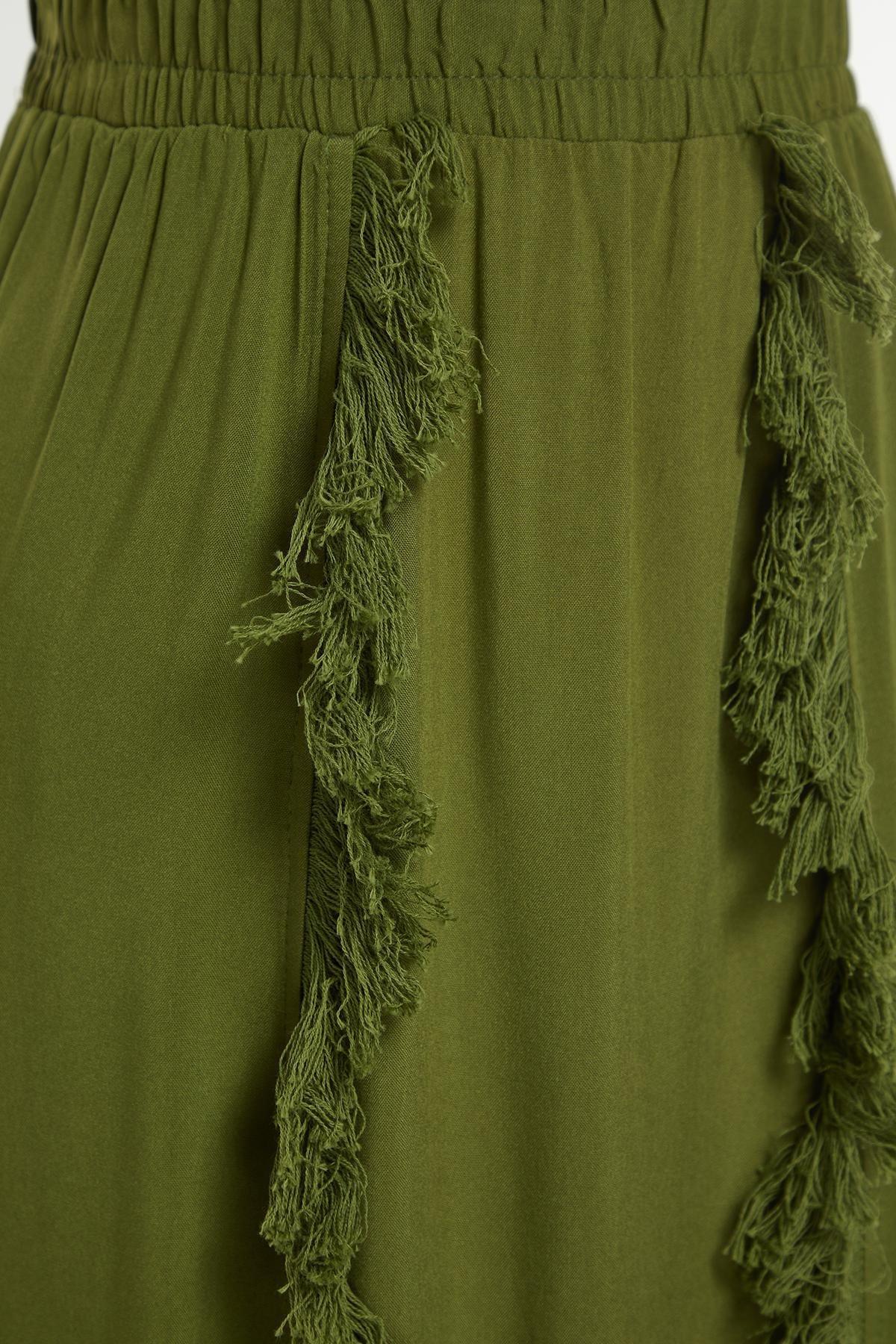 Khaki Maxi Woven Tasselled Skirt, , large image number 6