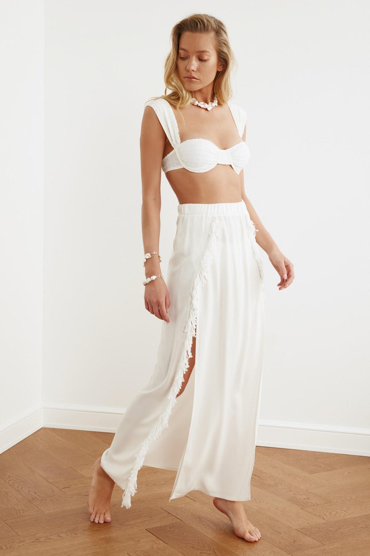 White Wrapover Maxi Skirt, , large image number 7