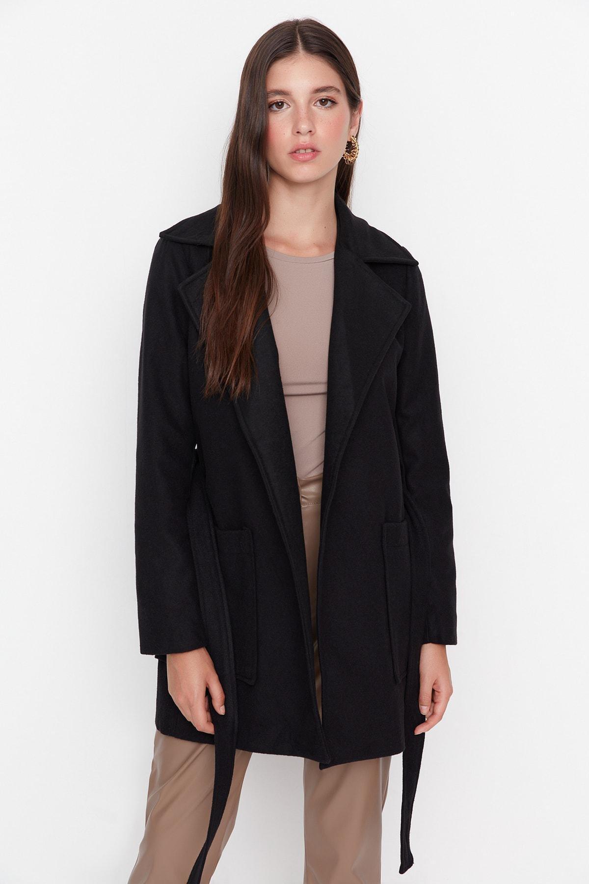 Black Lapel Collar Coat, , large image number 1