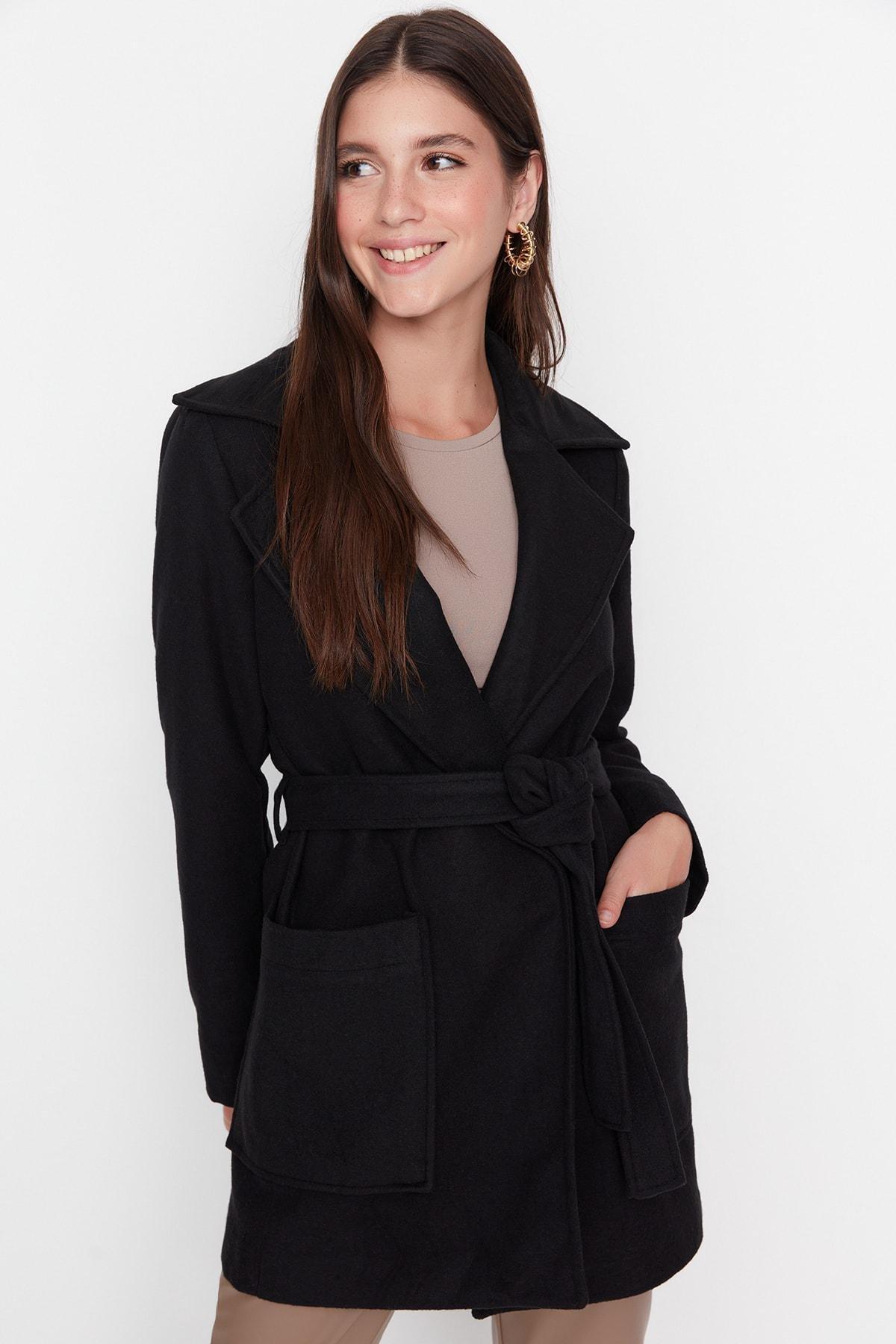 Black Lapel Collar Coat, , large image number 2