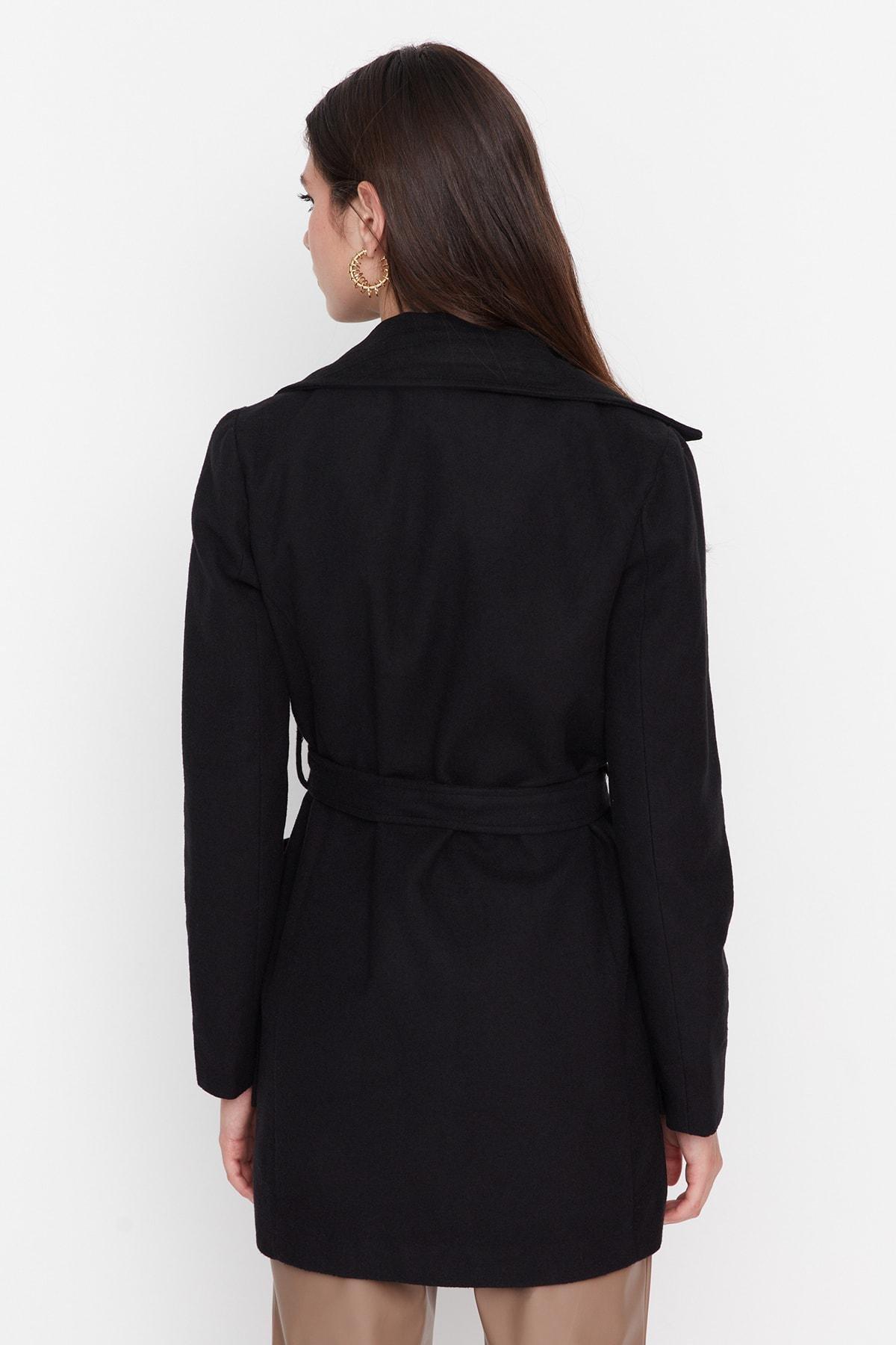 Black Lapel Collar Coat, , large image number 4