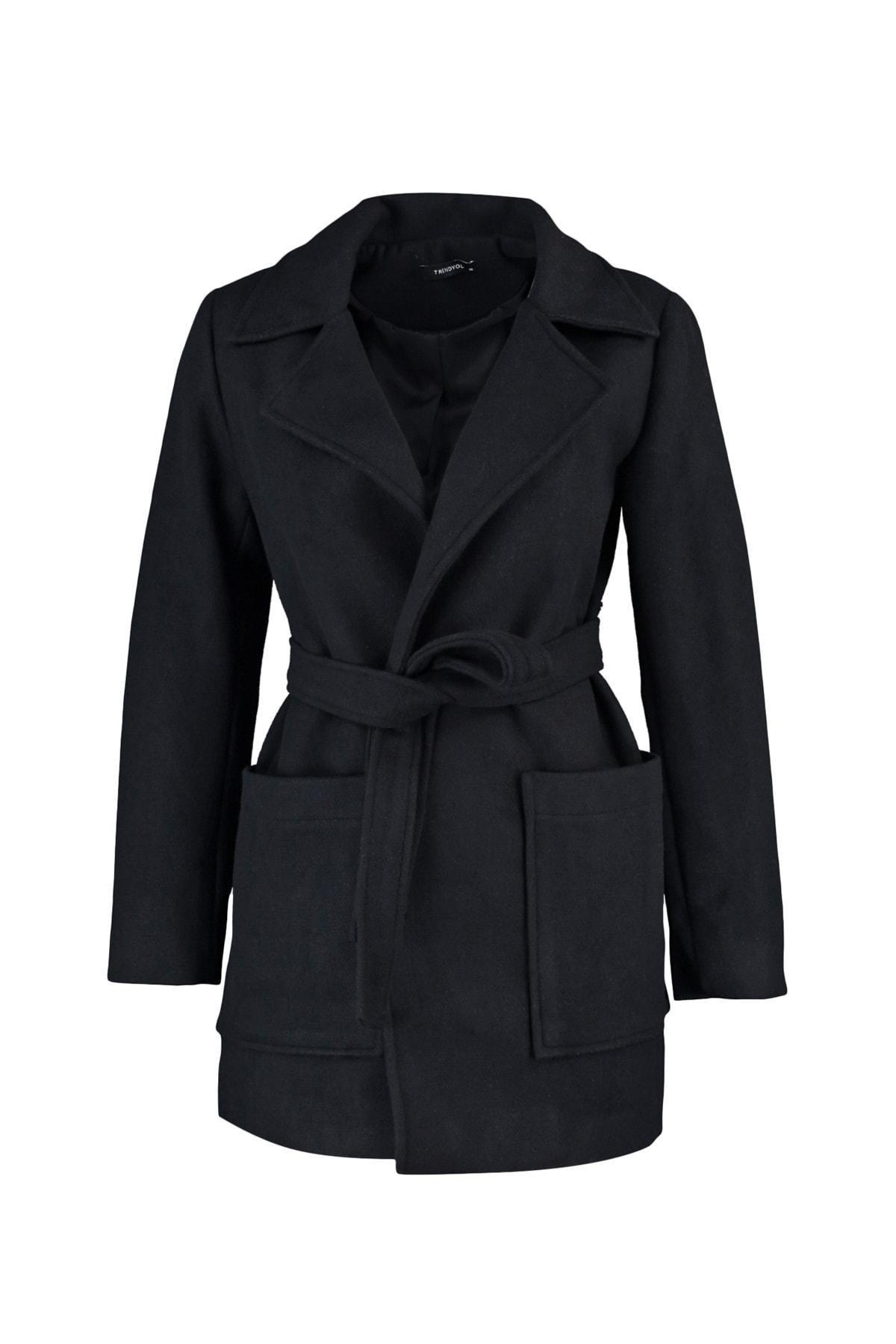 Black Lapel Collar Coat, , large image number 5