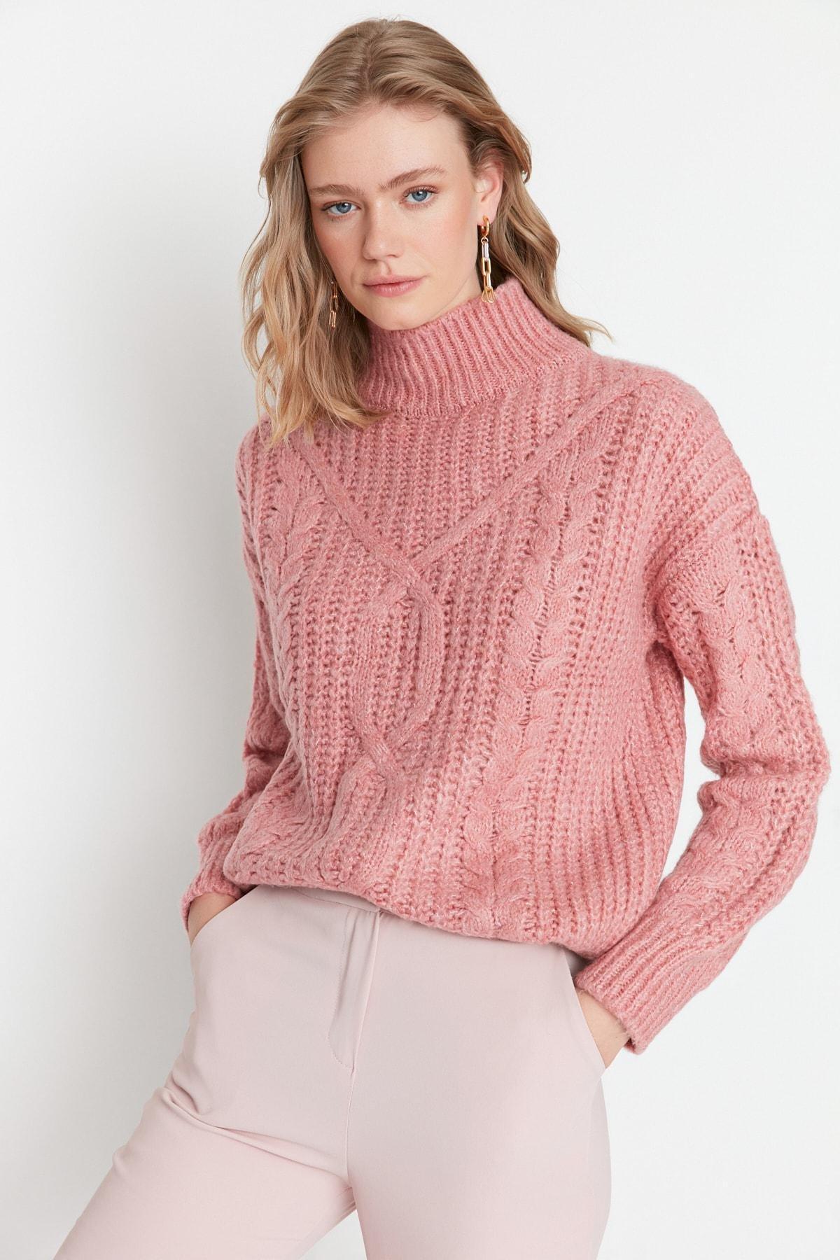 Pink Cable Knit Sweater, Pink, large image number 0