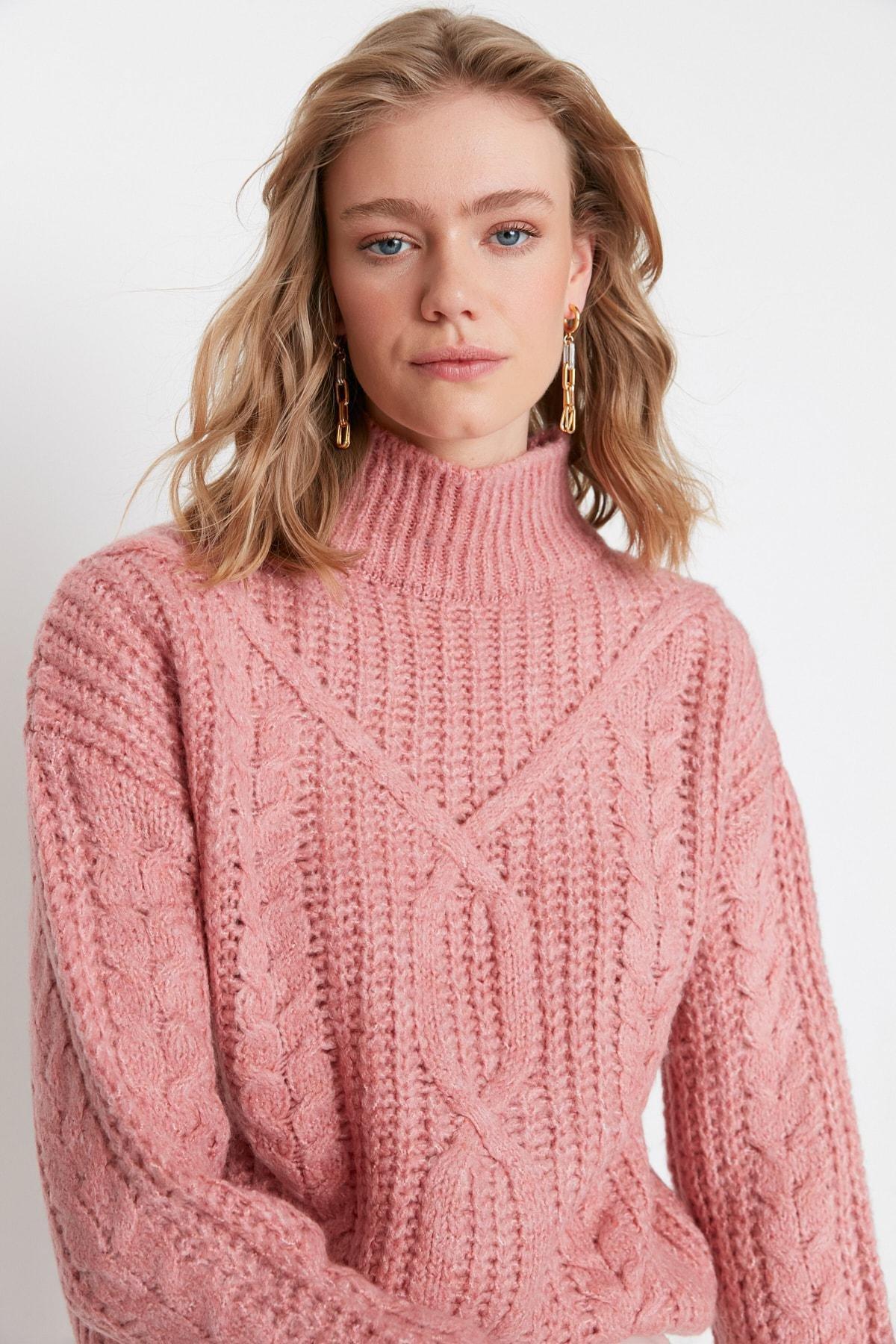 Pink Cable Knit Sweater, Pink, large image number 1