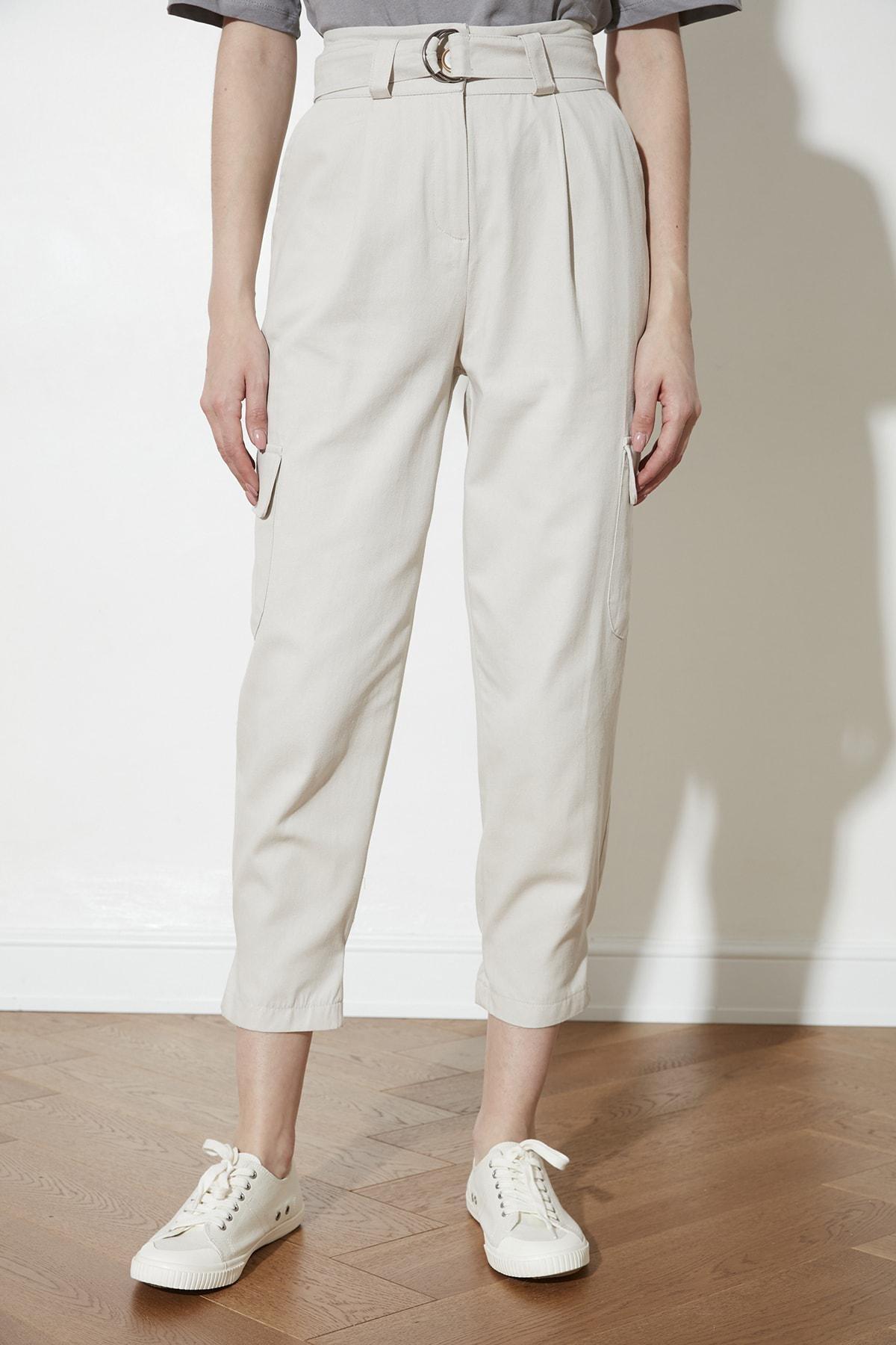 Beige Cargo High Waist Pants, , large image number 2