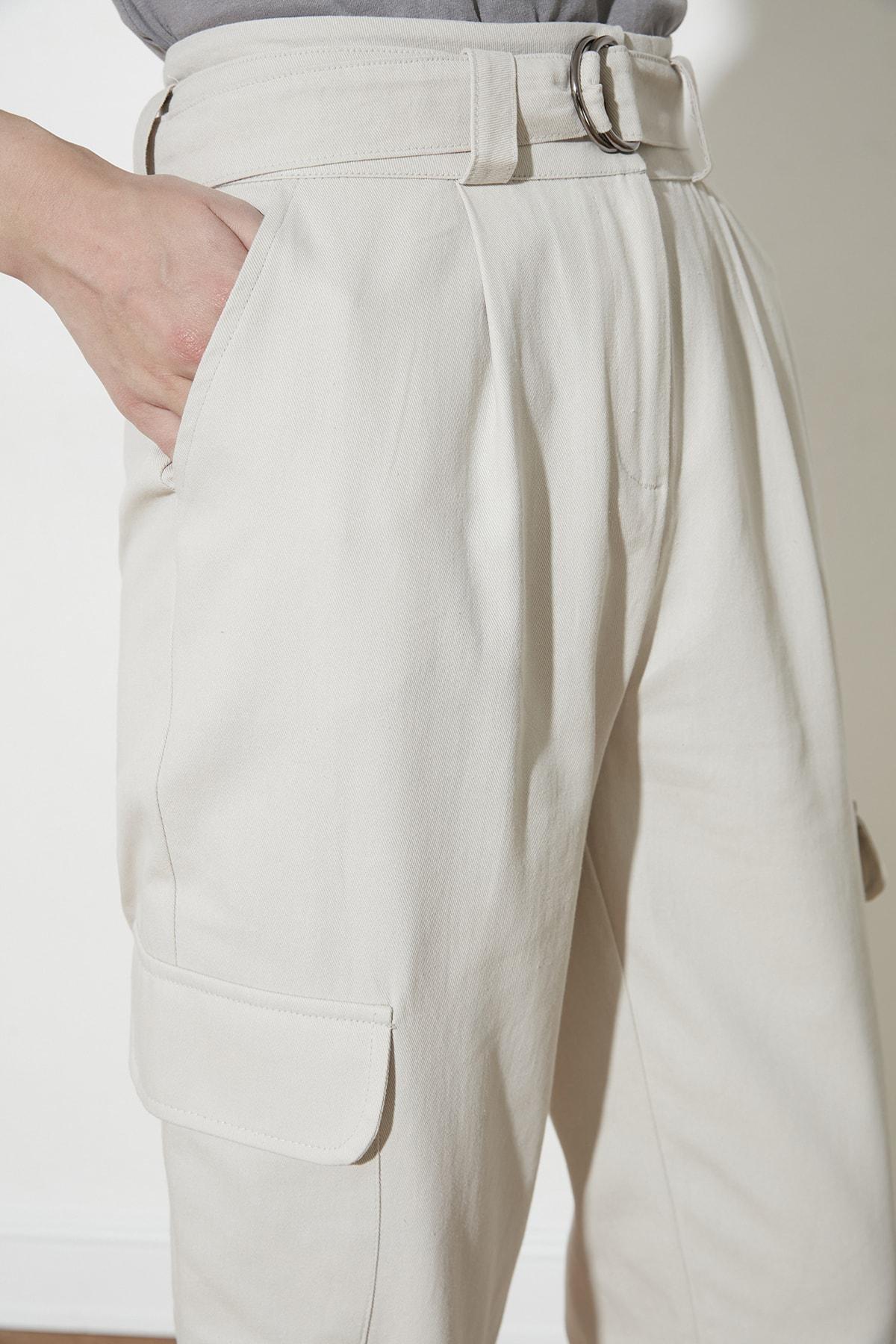 Beige Cargo High Waist Pants, , large image number 3