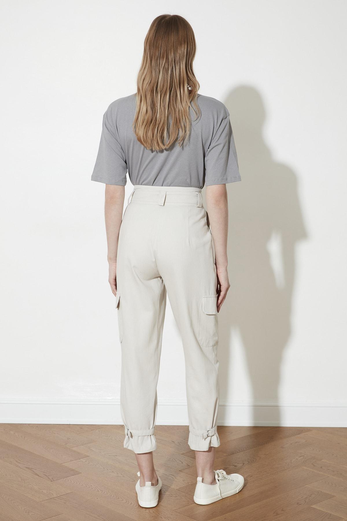 Beige Cargo High Waist Pants, , large image number 4