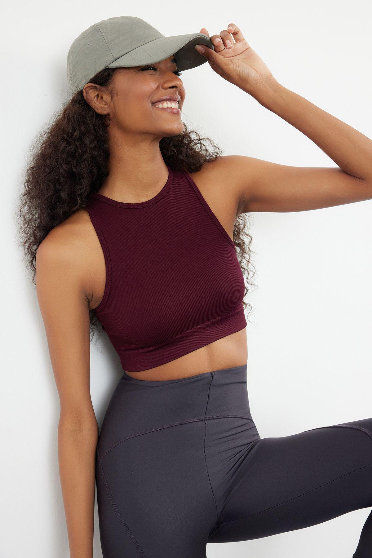 Plum Seamless/Seamless Ribbed and Lightly Supported/Shaping Knitted Sports Bra TWOSS21SS0024, single, , large image number 0