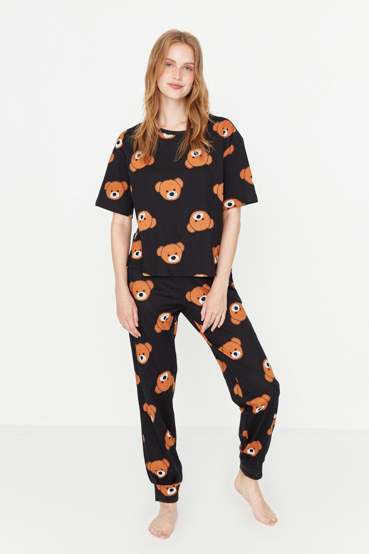 Black Printed Pyjama Set, , large image number 0