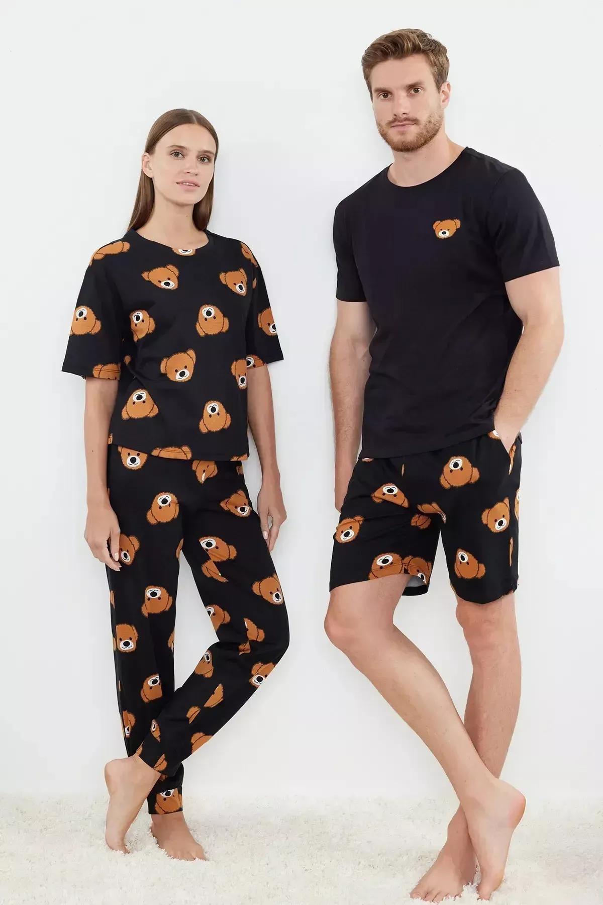 Black Printed Pyjama Set, , large image number 1
