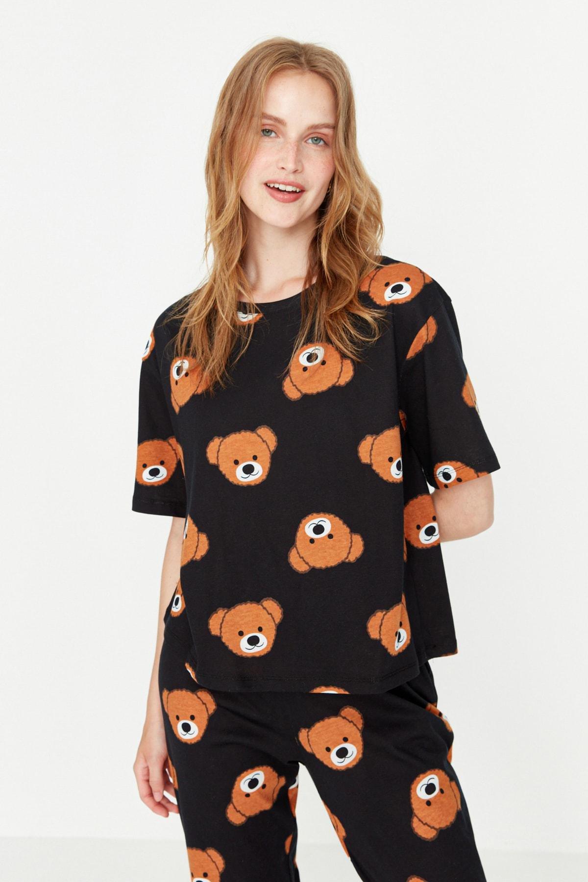 Black Printed Pyjama Set, , large image number 1
