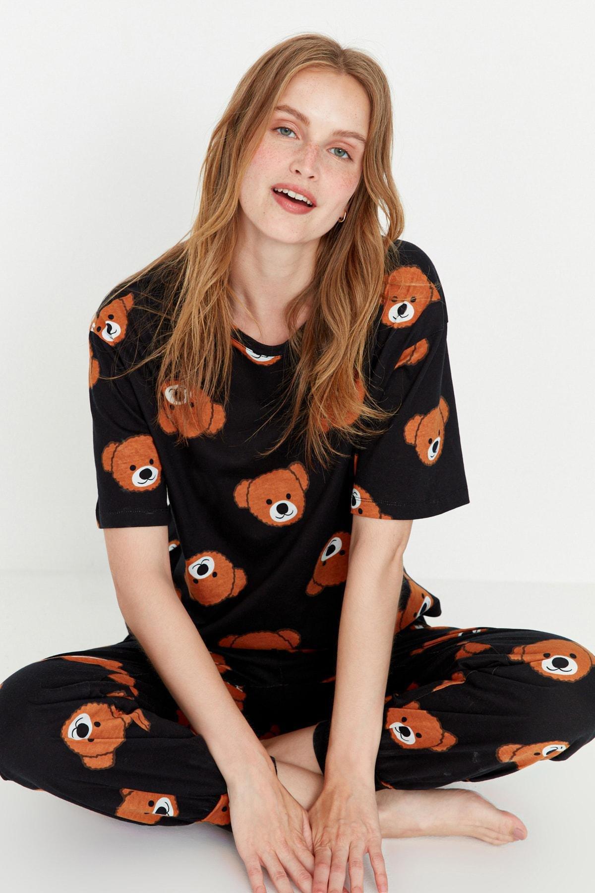 Black Printed Pyjama Set, , large image number 3