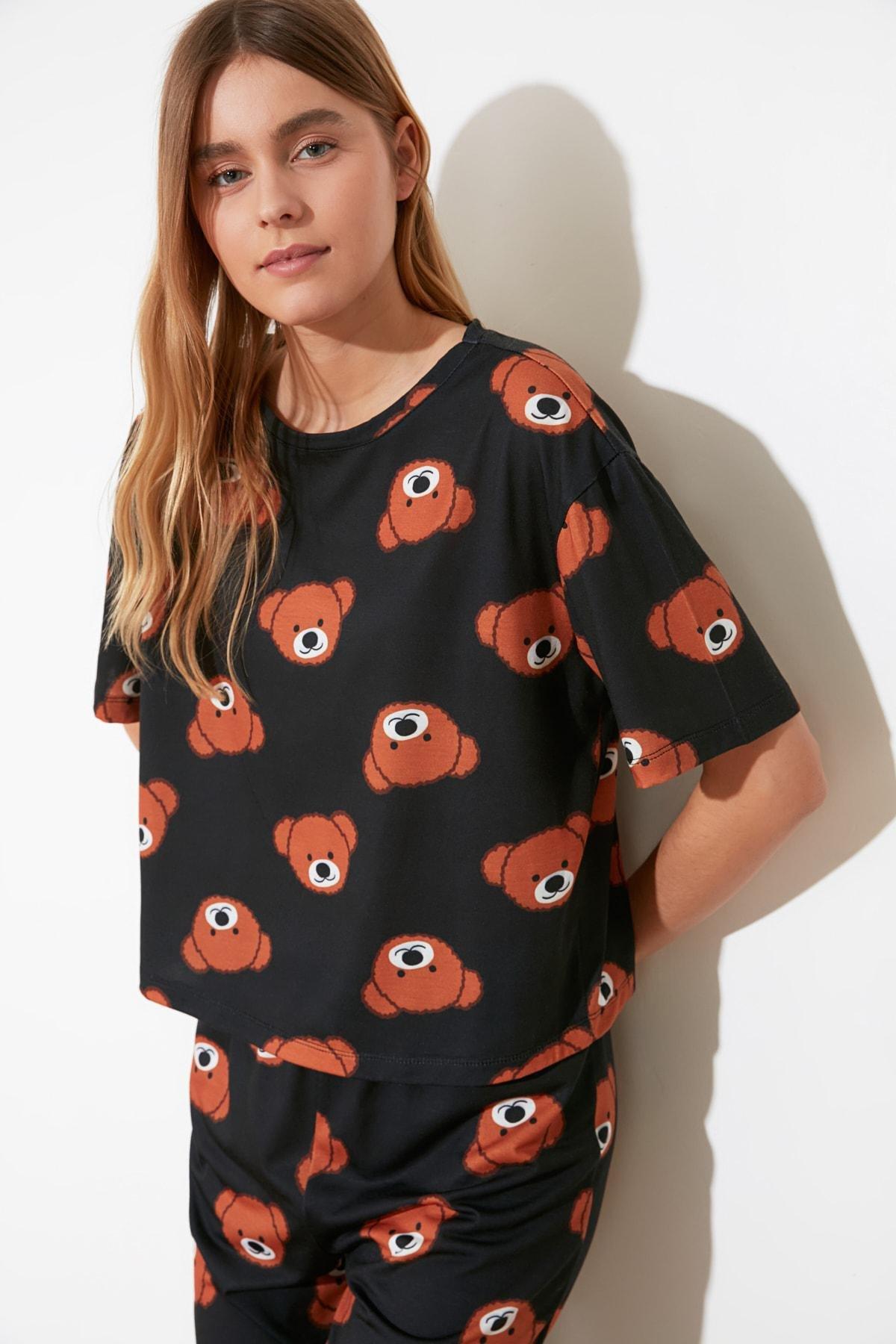Black Printed Pyjama Set, , large image number 8