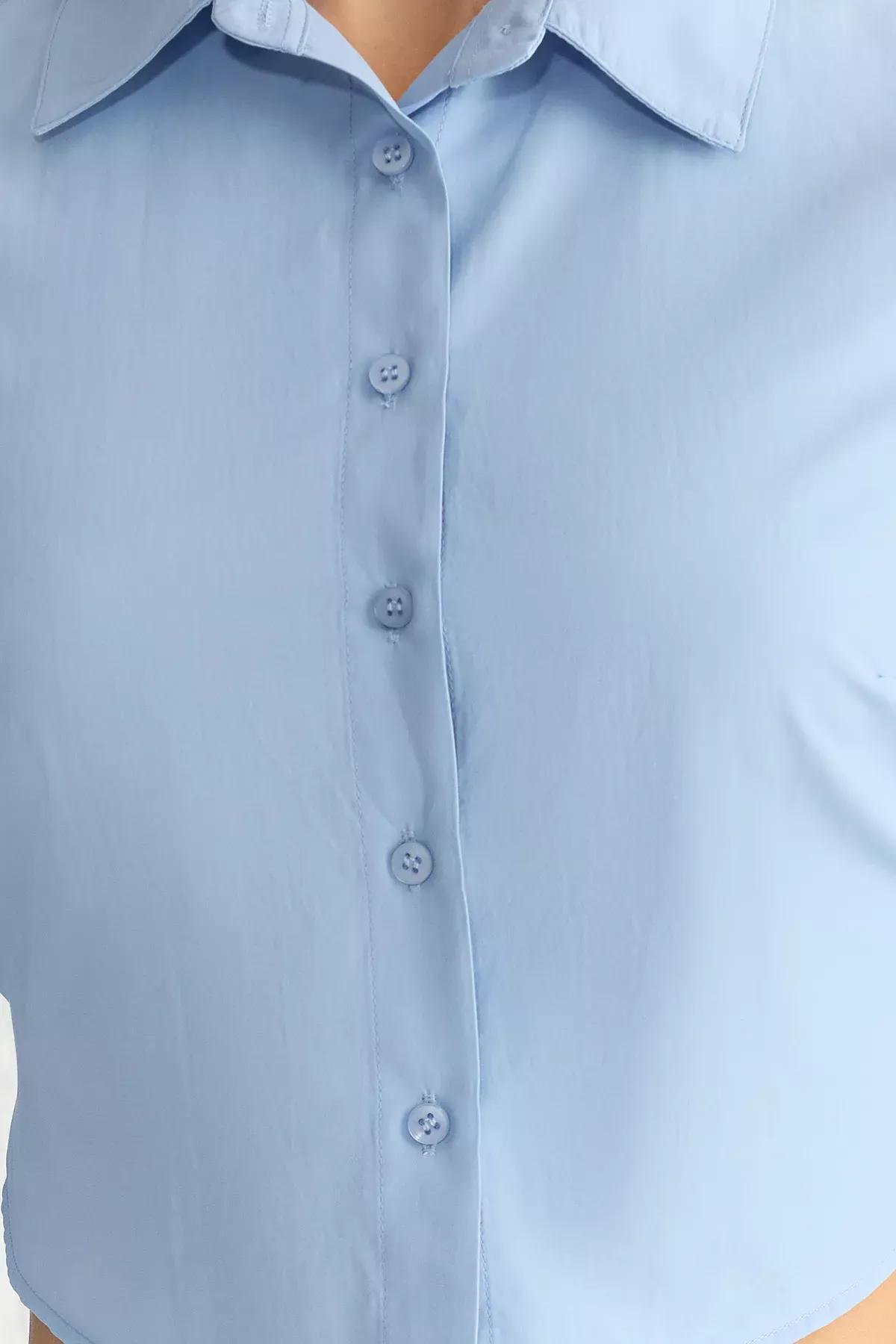 Blue Crop Woven Back Detail Shirt, , large image number 2