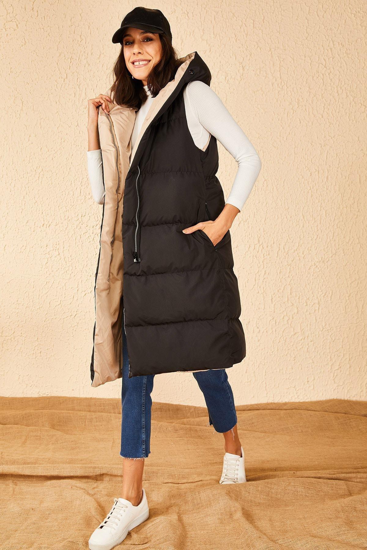 Black Reversible Sleeveless Puffer Vest, , large image number 1