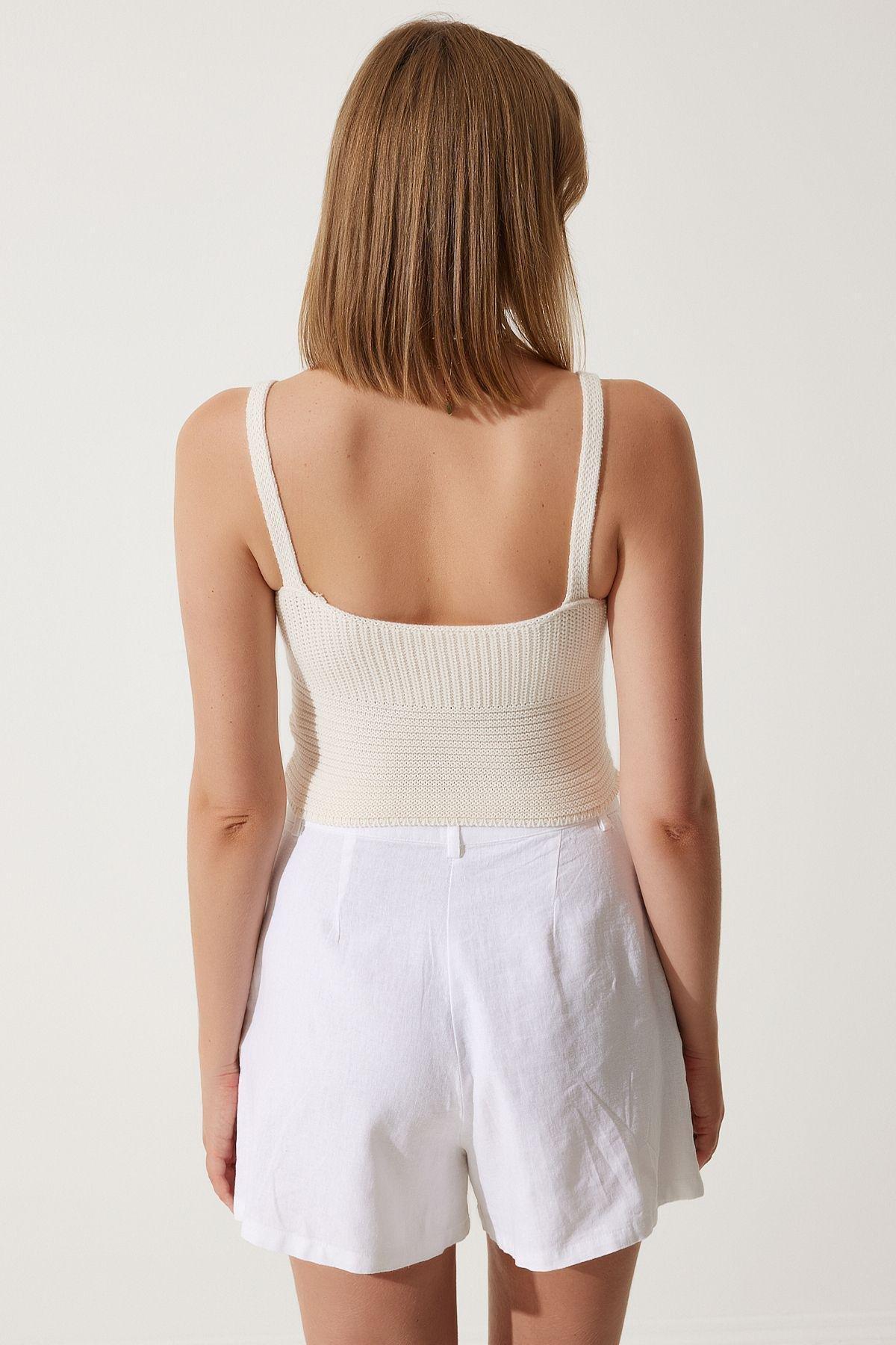 Cream Knitwear Crop Top, Cream, large image number 3
