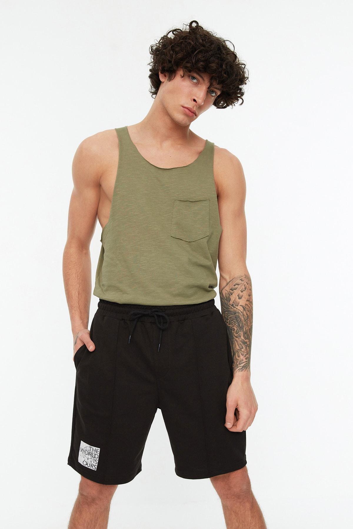 Black Printed Mid Waist Shorts, , large image number 1