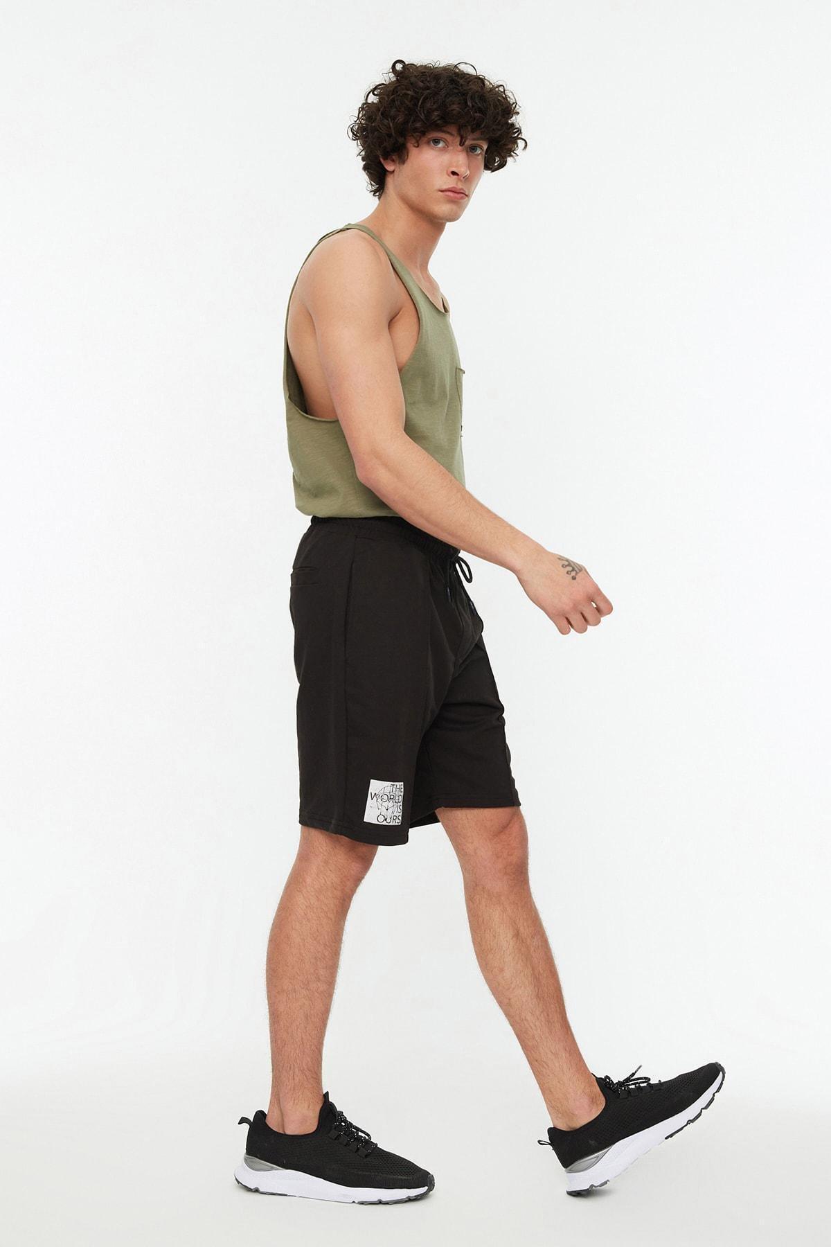 Black Printed Mid Waist Shorts, , large image number 5