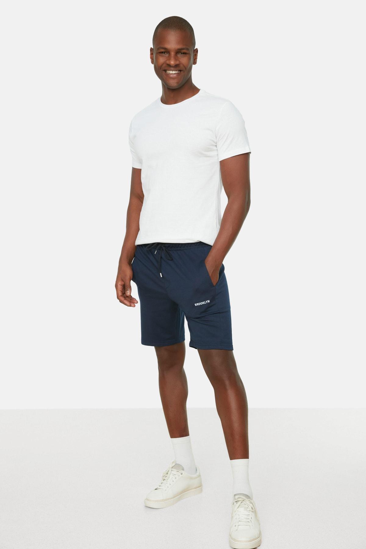 Navy Printed Mid Waist Shorts, , large image number 2