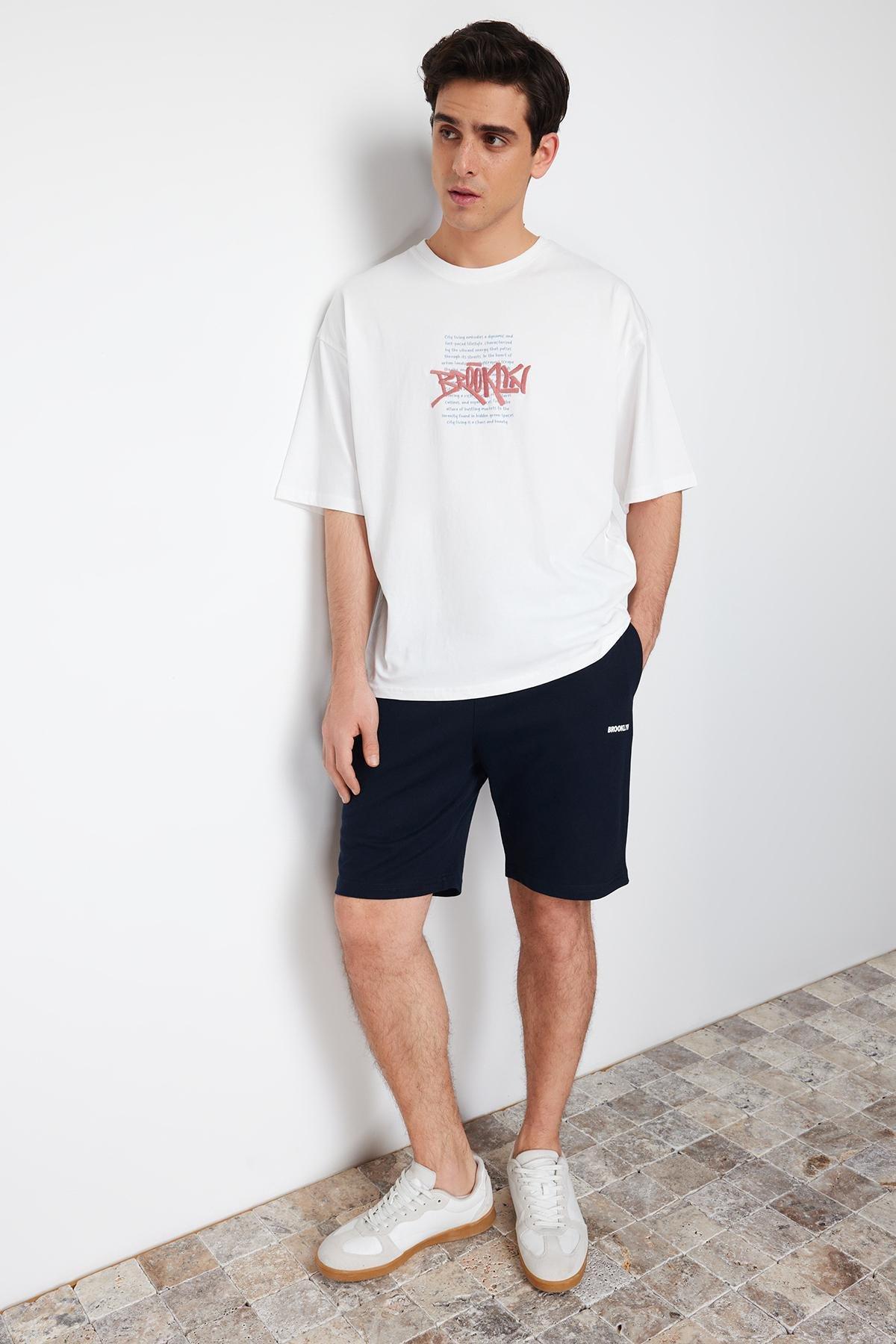 Navy Printed Mid Waist Shorts, , large image number 3