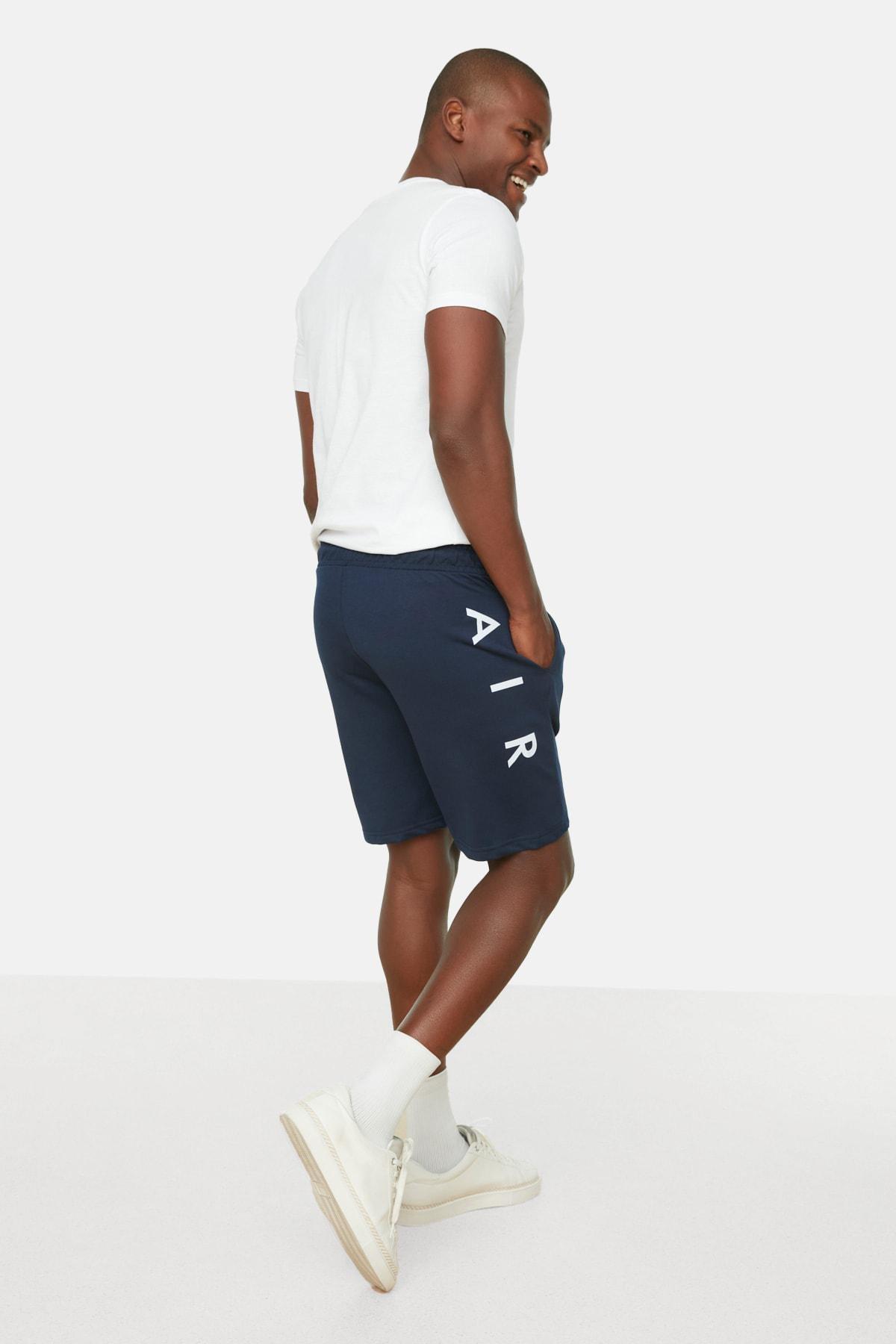 Navy Printed Mid Waist Shorts, , large image number 5