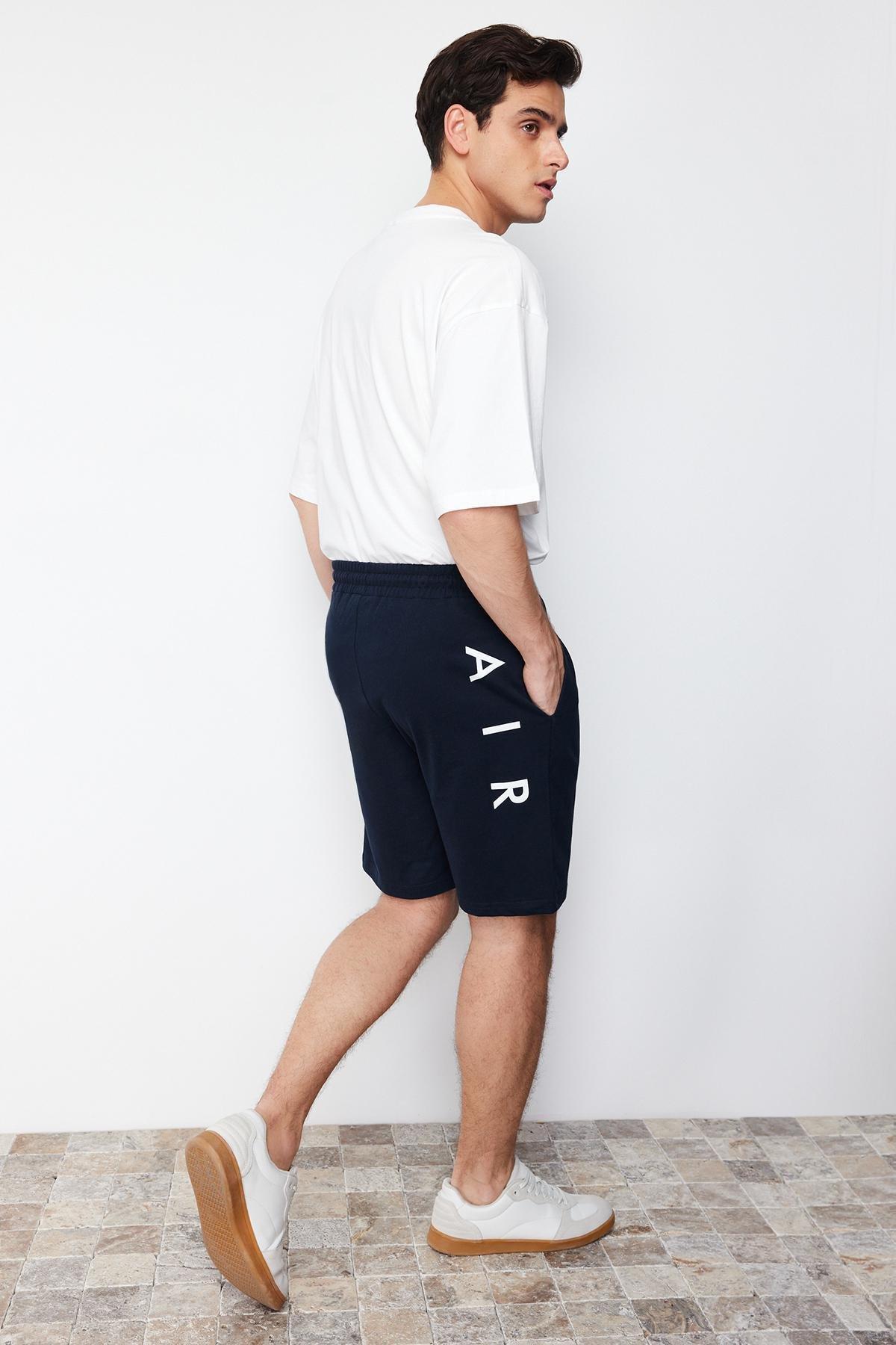 Navy Printed Mid Waist Shorts, , large image number 6