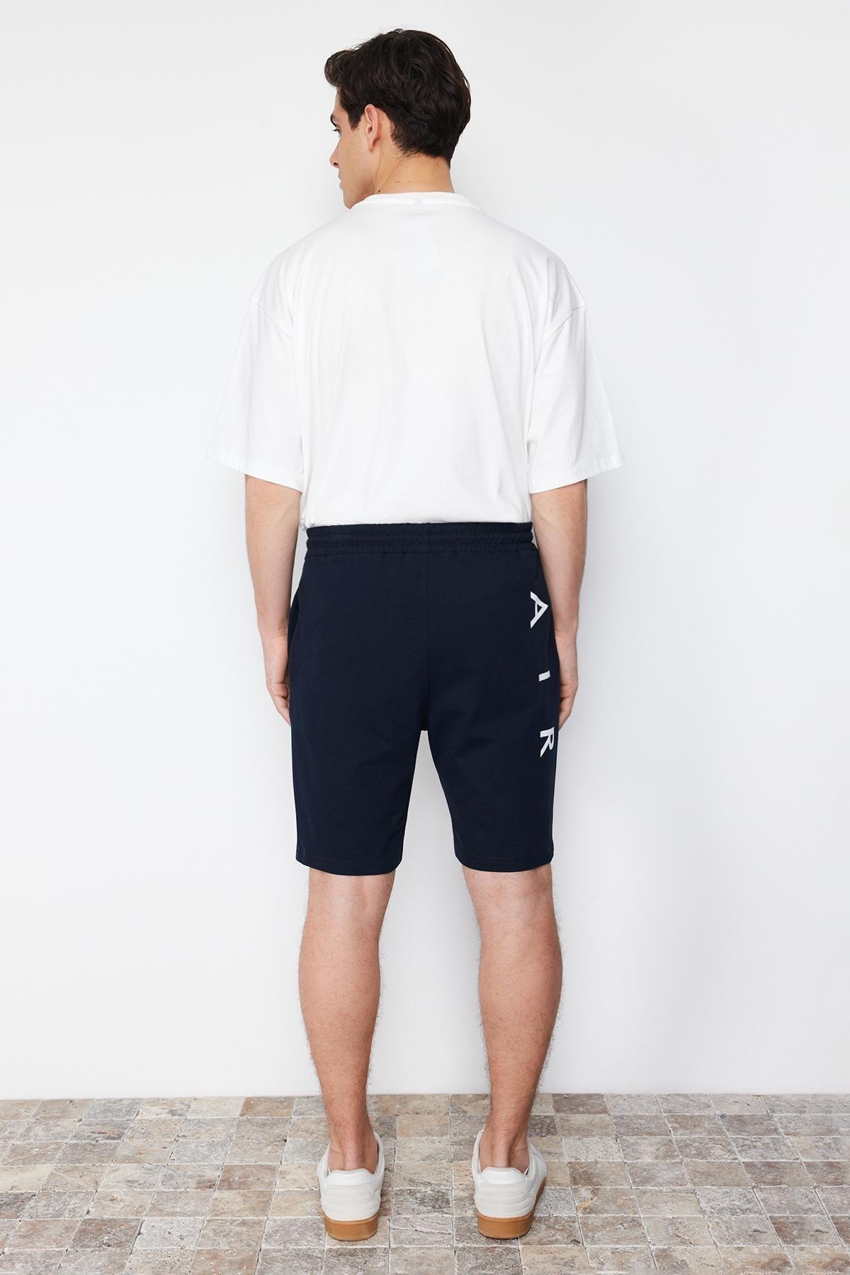 Navy Printed Mid Waist Shorts, , large image number 8