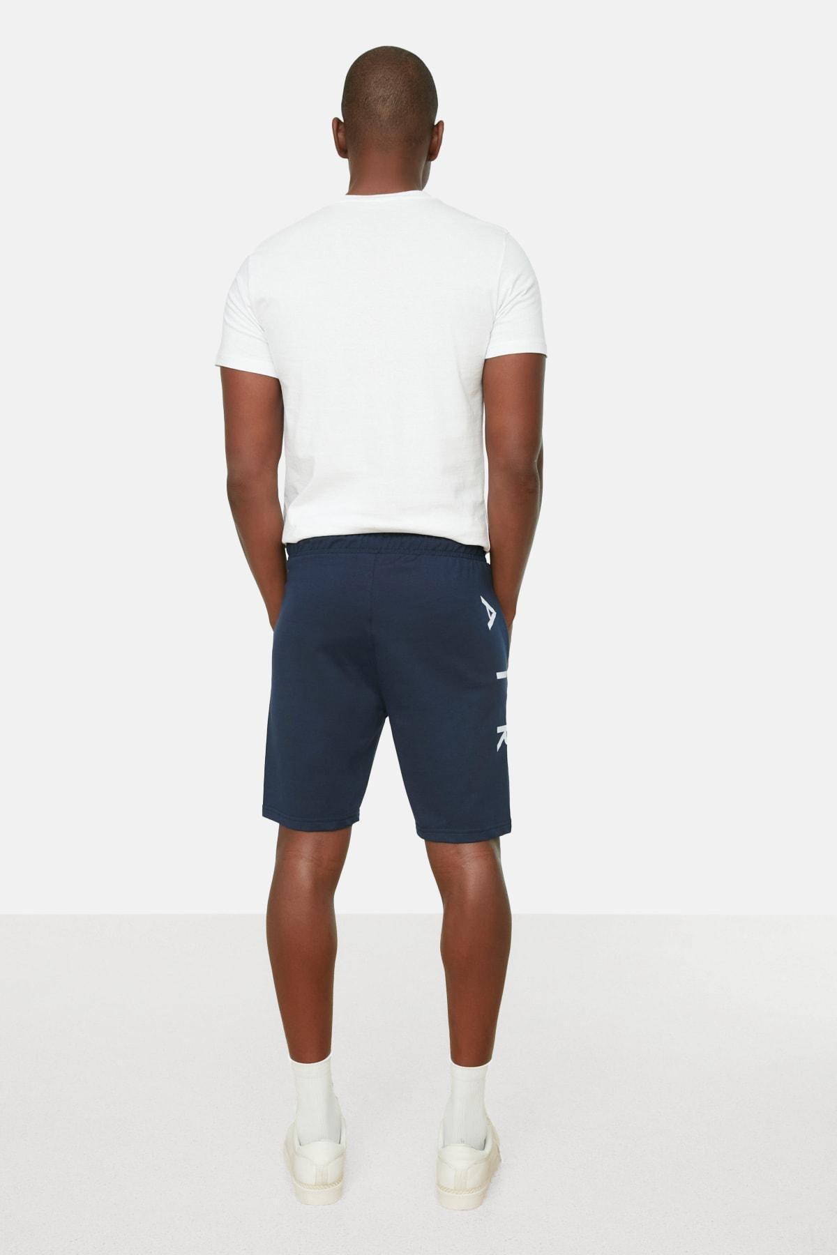 Navy Printed Mid Waist Shorts, , large image number 9