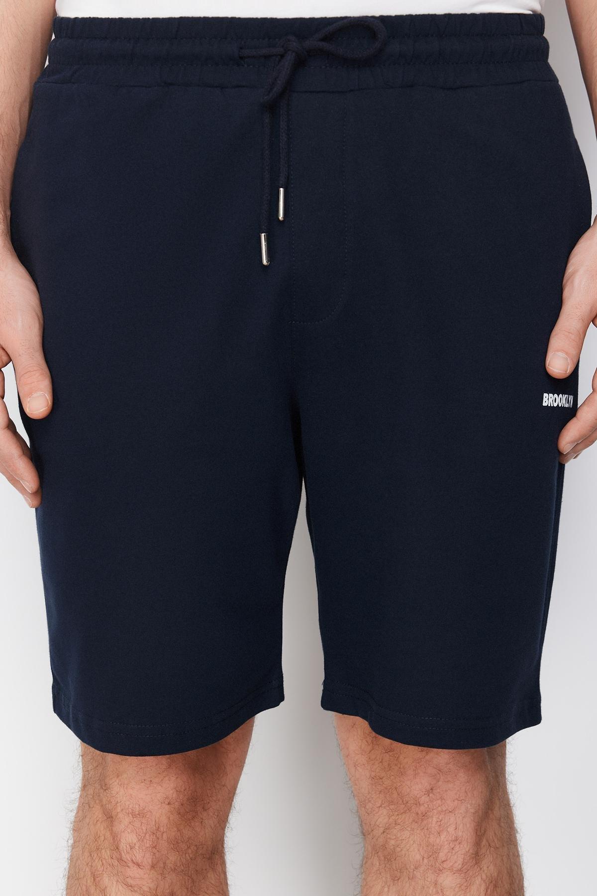 Navy Printed Mid Waist Shorts, , large image number 10