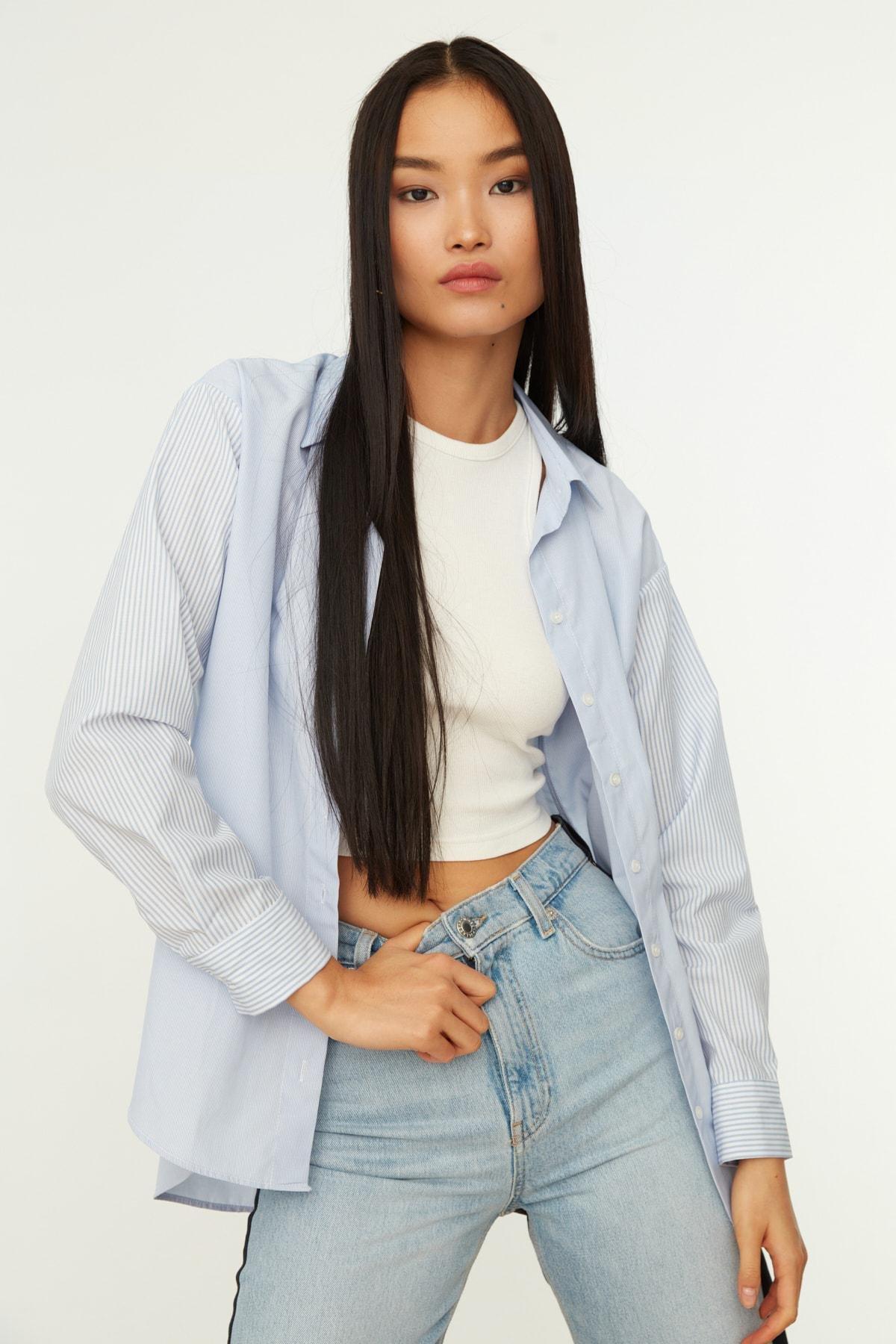 قميص بقصة فضفاضة، أزرق, Dark blue, large image number 0