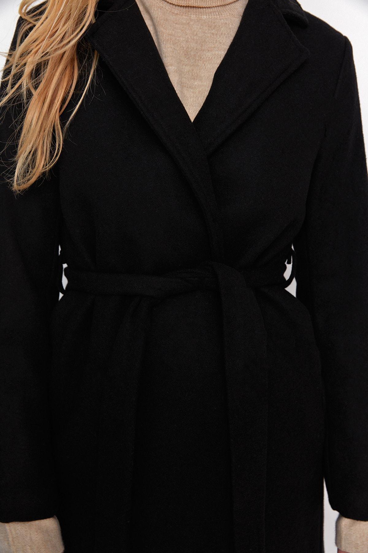 Black Puffer Lapel Collar Coat, , large image number 3