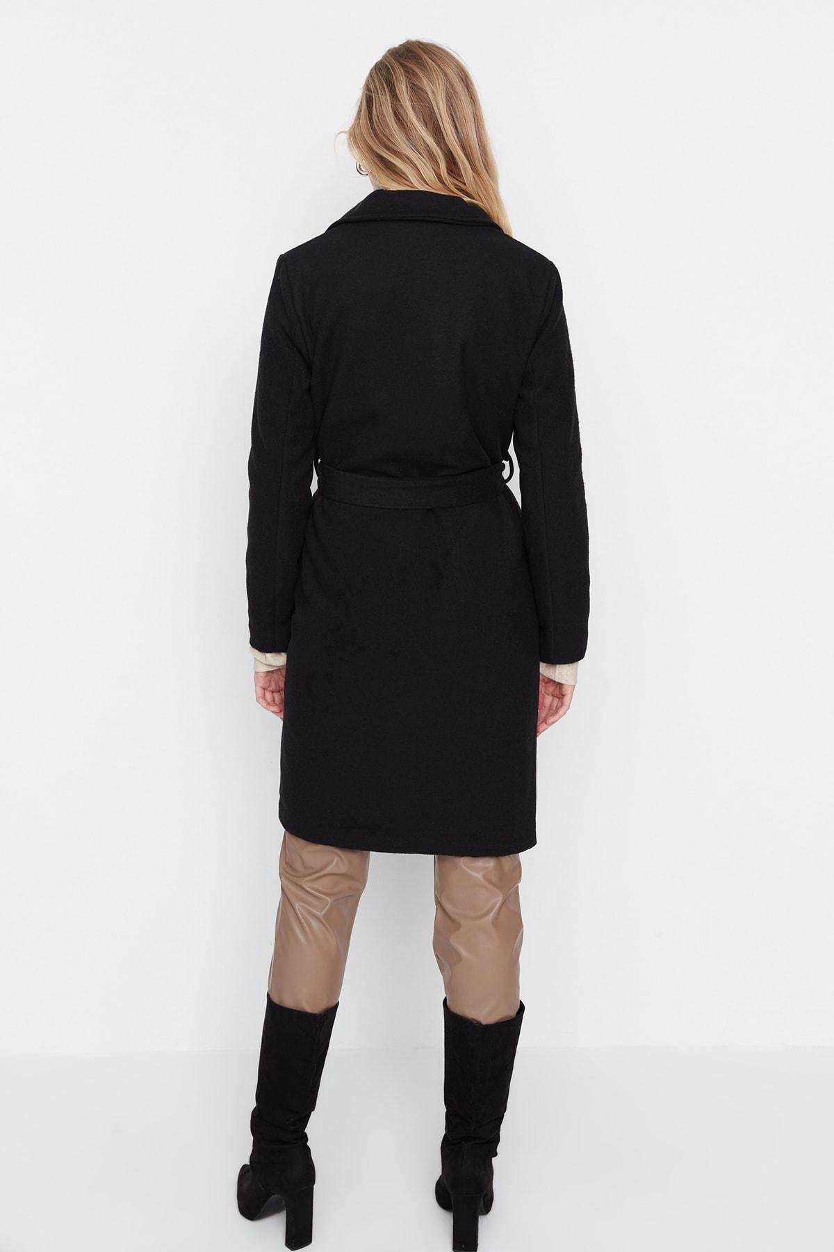 Black Puffer Lapel Collar Coat, , large image number 4
