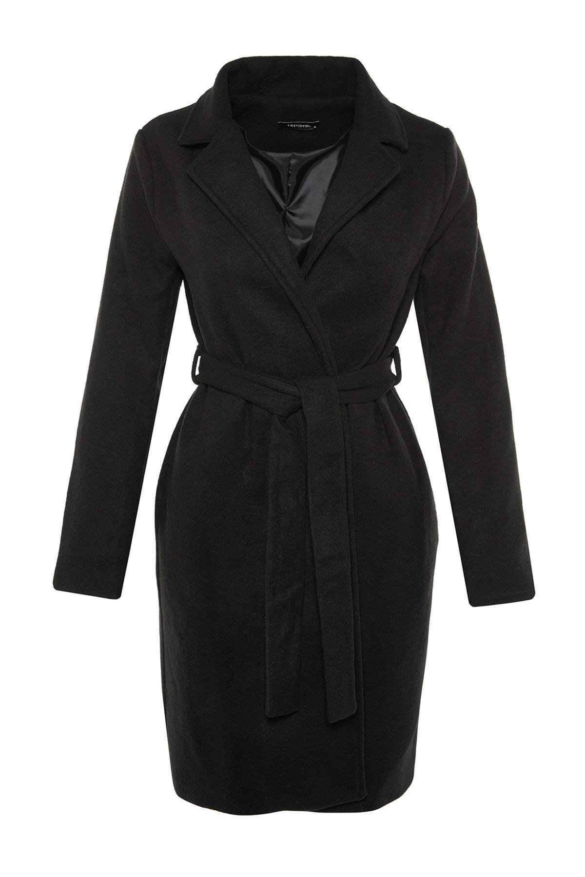 Black Puffer Lapel Collar Coat, , large image number 5
