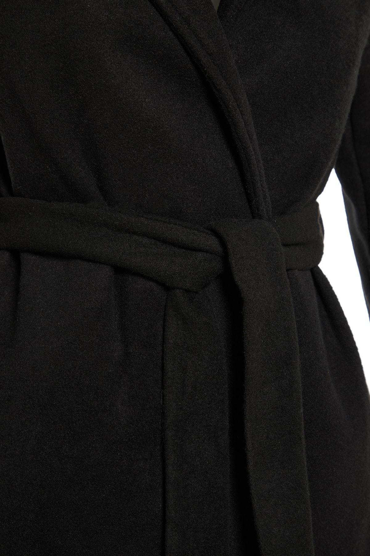 Black Puffer Lapel Collar Coat, , large image number 6