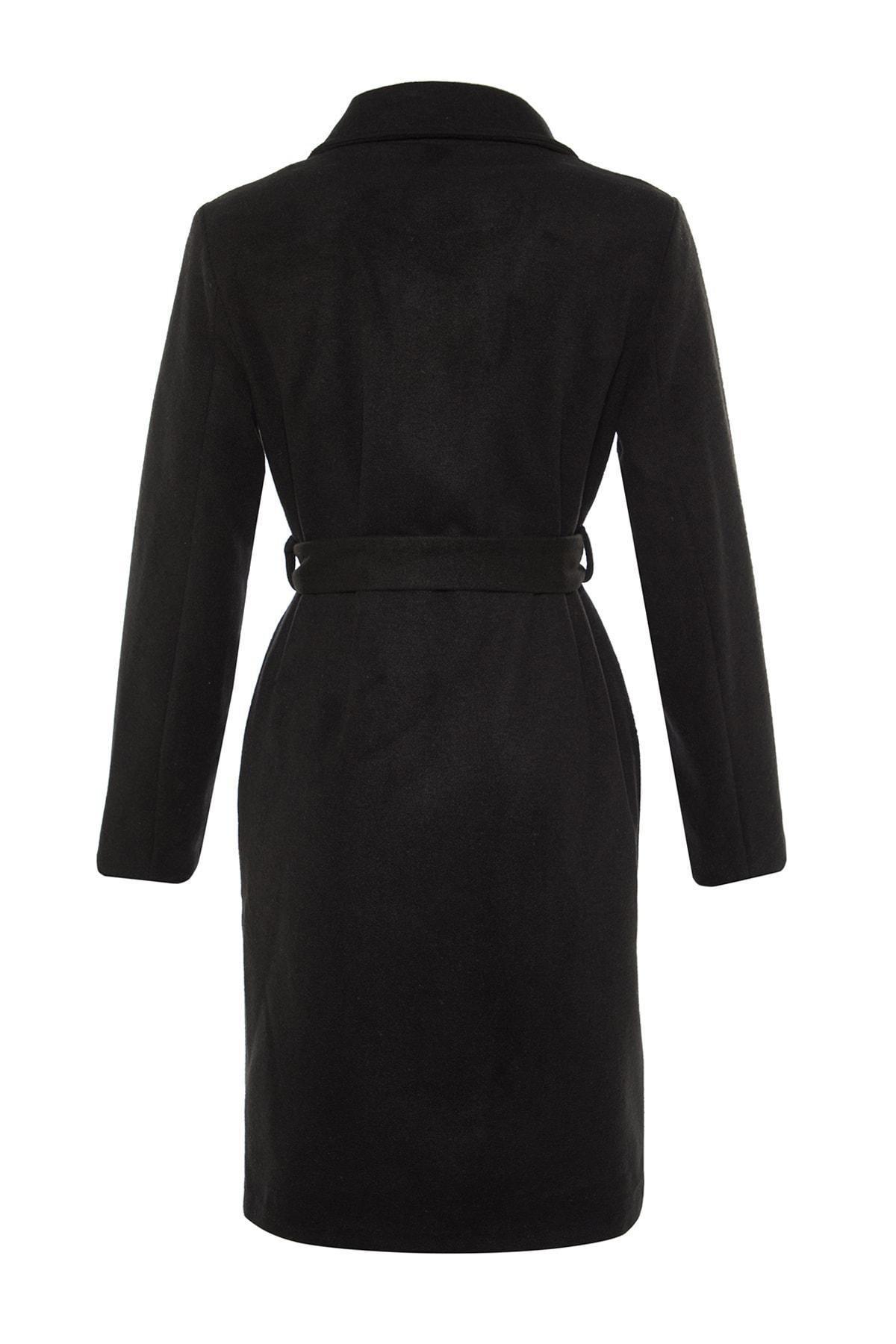 Black Puffer Lapel Collar Coat, , large image number 7