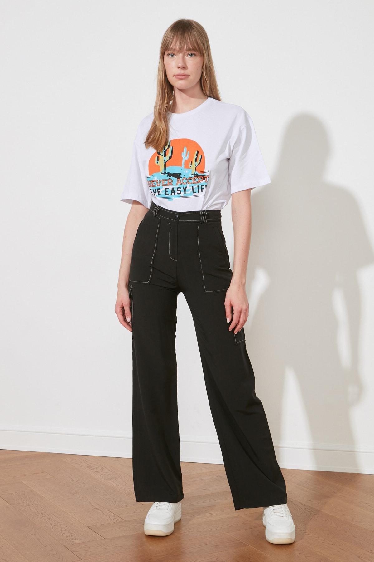 Black Cargo High Waist Pants, , large image number 0