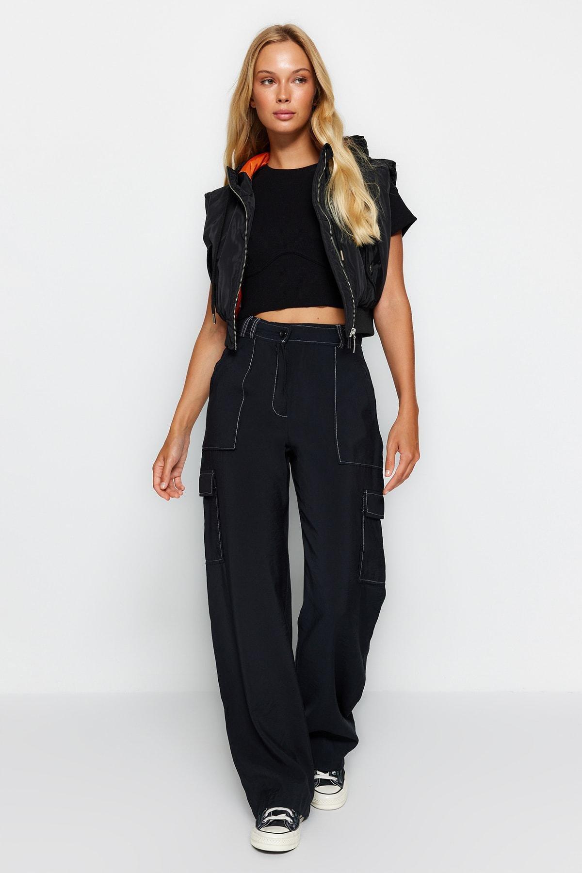 Black Cargo High Waist Pants, , large image number 1