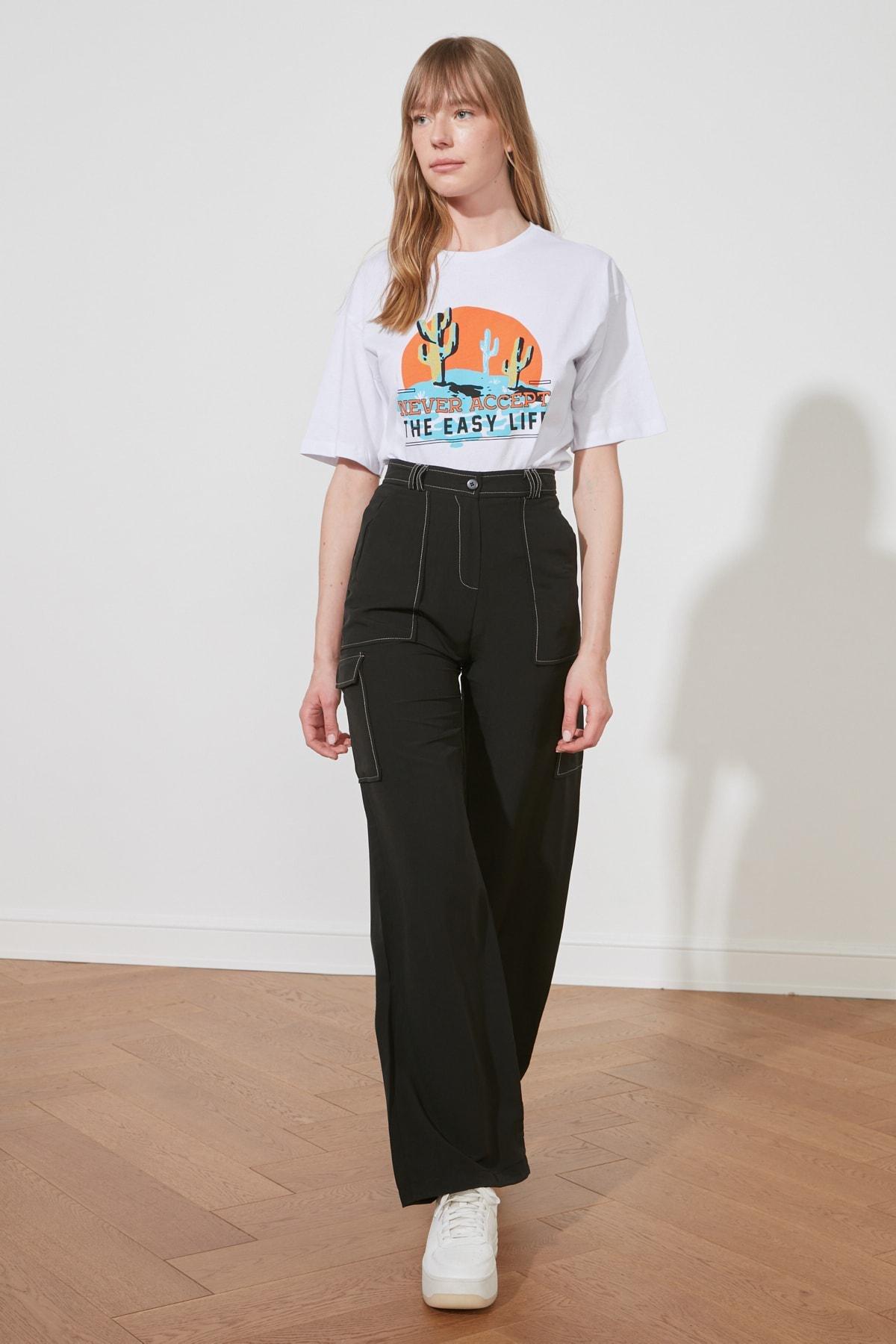 Black Cargo High Waist Pants, , large image number 3