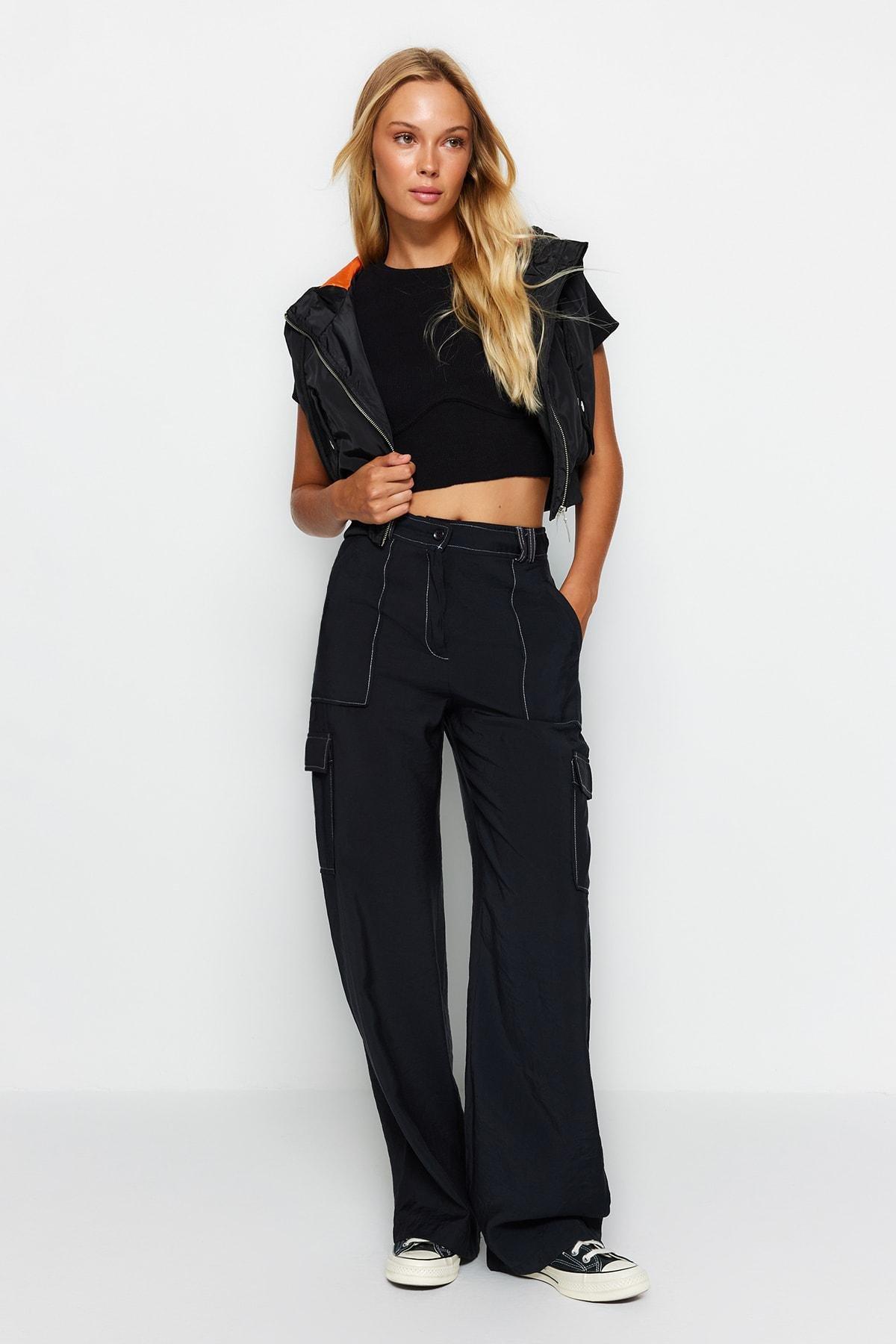 Black Cargo High Waist Pants, , large image number 4
