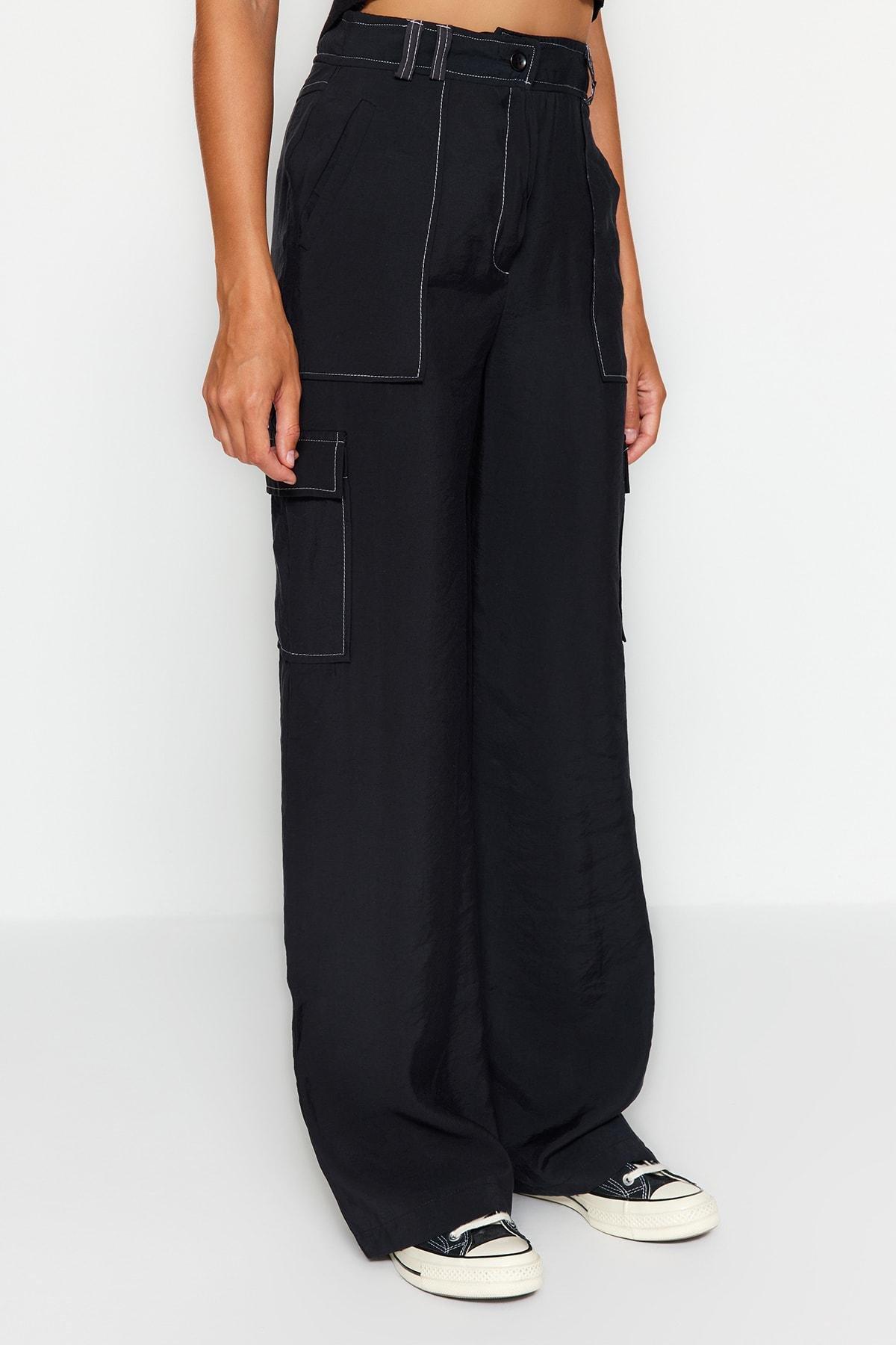 Black Cargo High Waist Pants, , large image number 7