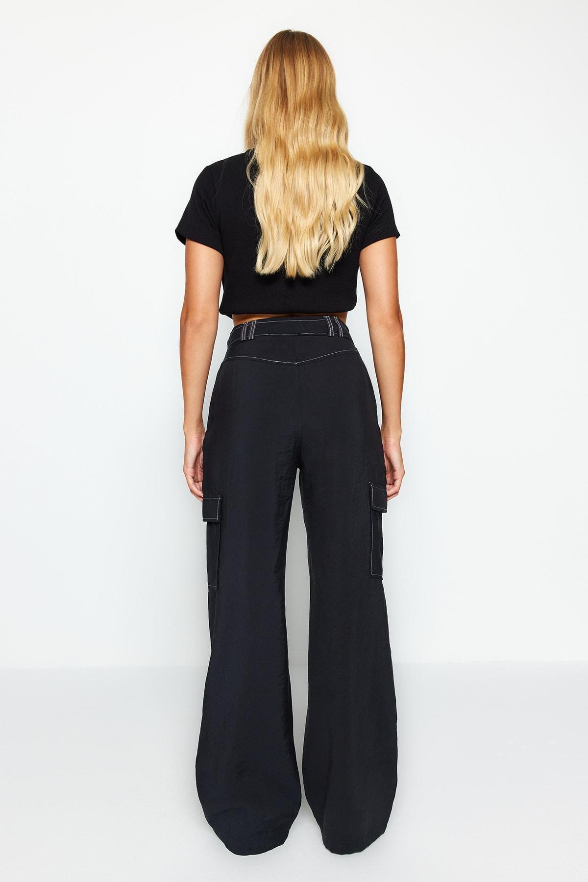 Black Cargo High Waist Pants, , large image number 9