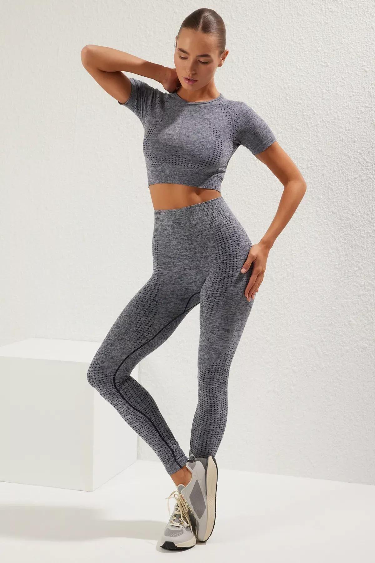 Grey Seamless Crew Neck Top, , large image number 1