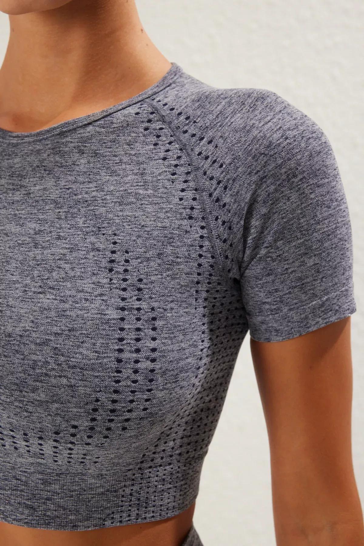 Grey Seamless Crew Neck Top, , large image number 3