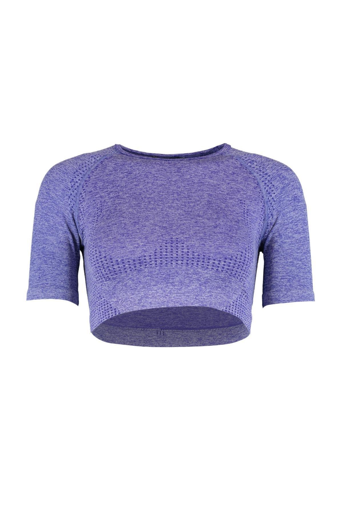 Trendyol - Lilac Crop Seamless/Seamless Crew Neck Knitted Sports Top/Blouse TWOSS21BZ1419, Einzeln