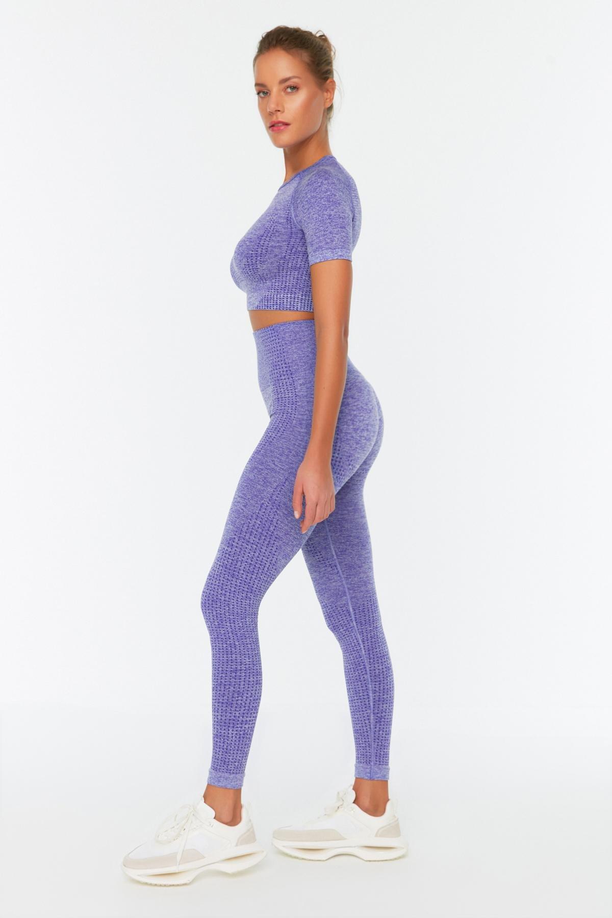 Purple High Waist Sports Leggings, , large image number 1