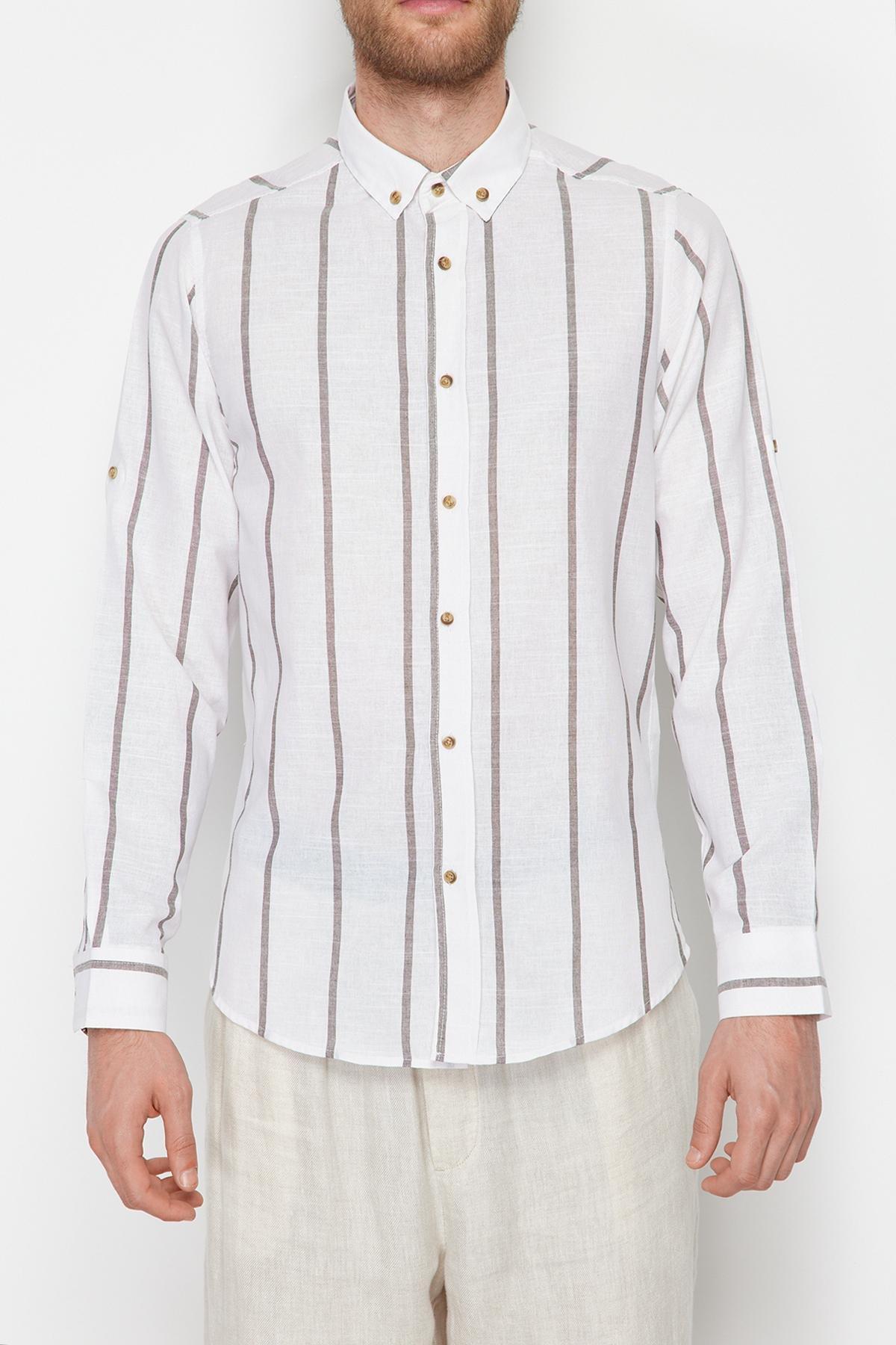 Khaki Striped Slim Shirt, , large image number 4